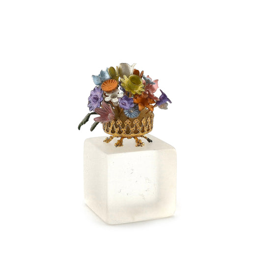 Colorful Enameled Floral Centerpiece in Brass Planter 1:12 Scale Vintage Artisan