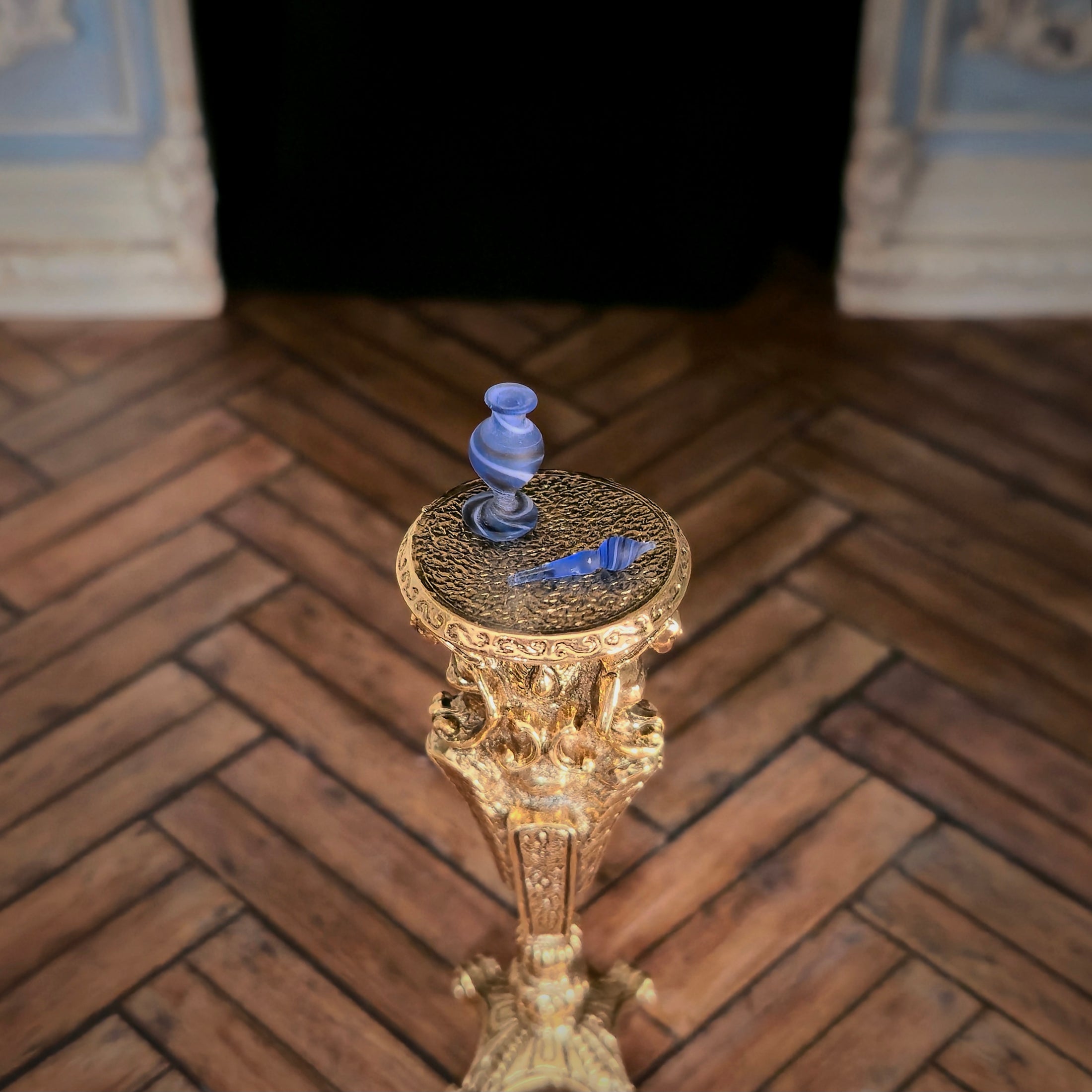 Francis Whittemore Blue Hand Blown Glass Perfume Bottle With Stopper