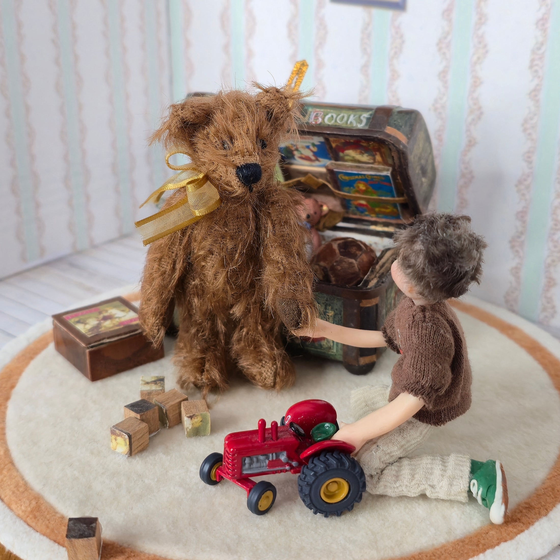 OOAK Cinnamon Mohair Teddy Bear Dollhouse Toy Artisan Made