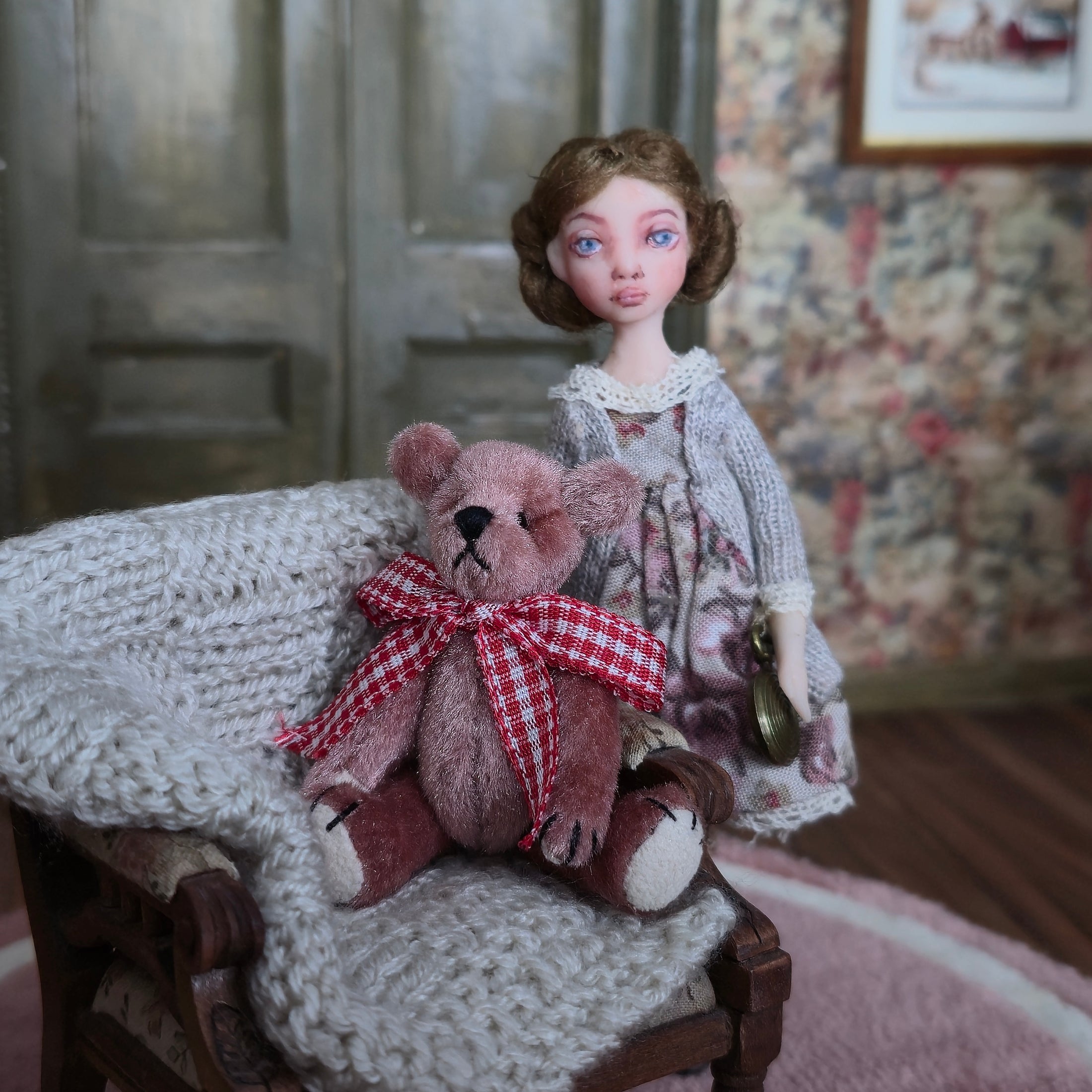 Kay’s Bears Pretty Pink Teddy Bear Silk Velvet Mohair Dollhouse Bear