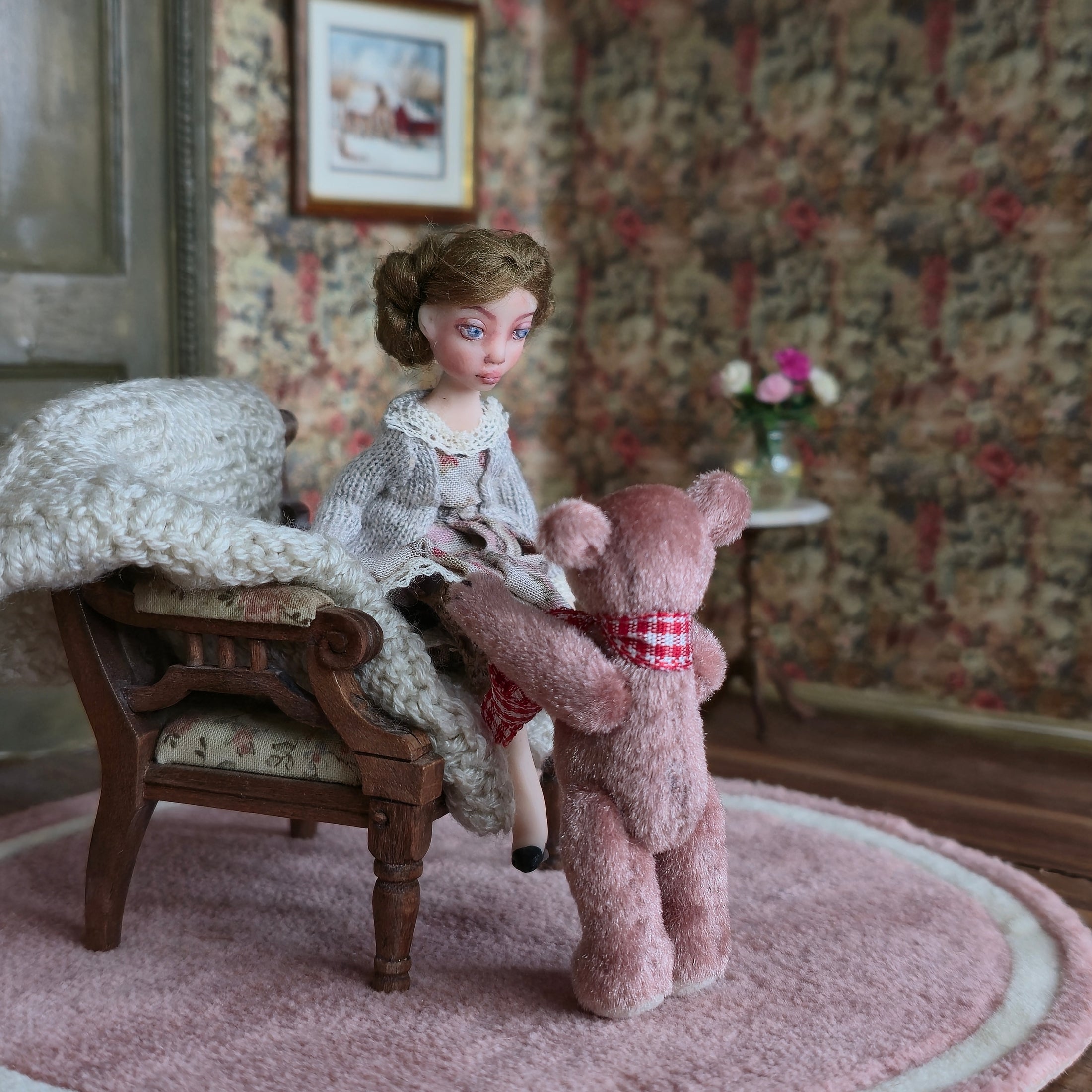 Kay’s Bears Pretty Pink Teddy Bear Silk Velvet Mohair Dollhouse Bear