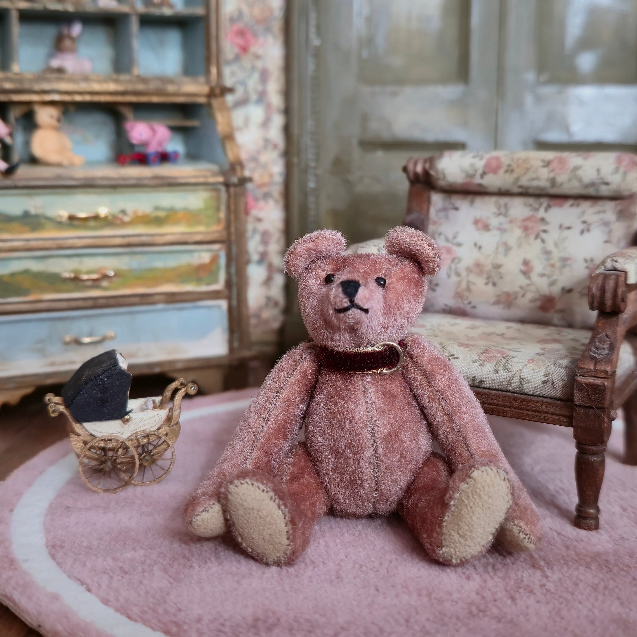 Kay’s Bears Rose Pink Miniature Teddy Bear Silk Velvet Mohair