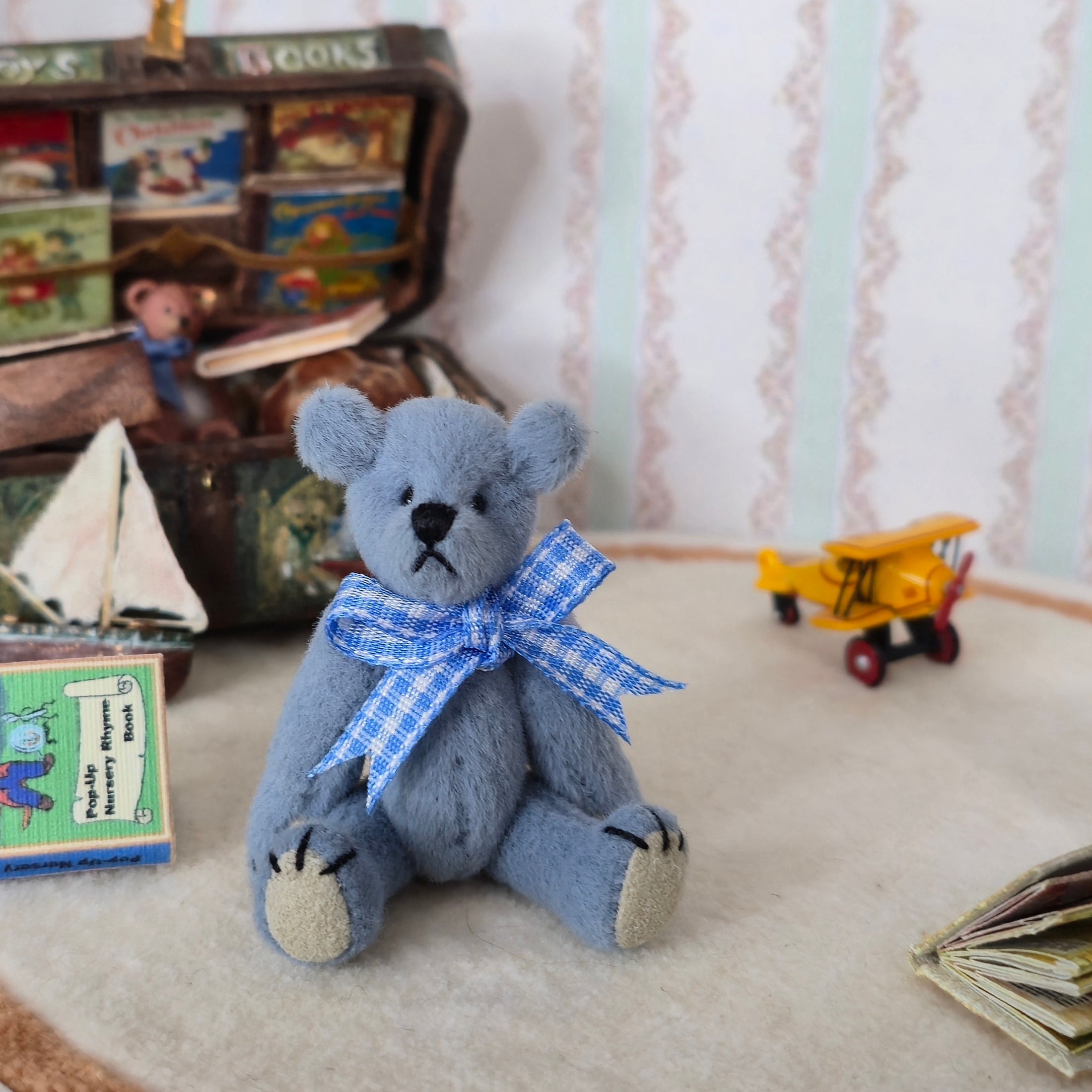 Kay’s Bears Baby Blue Miniature Teddy Bear Silk Velvet Mohair
