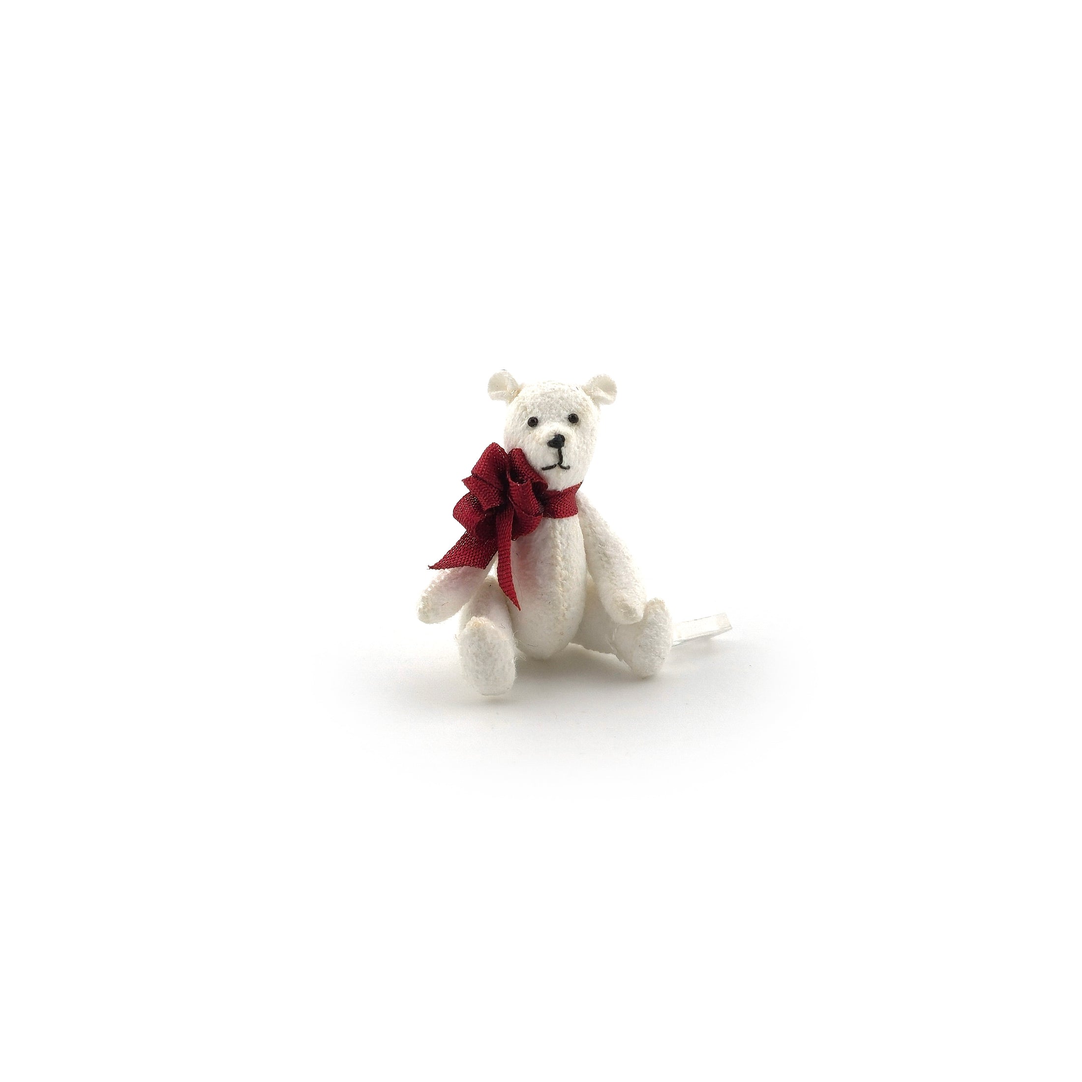 Leanna Kirsch Miniature White Wool Teddy Bear with Silk Ribbon
