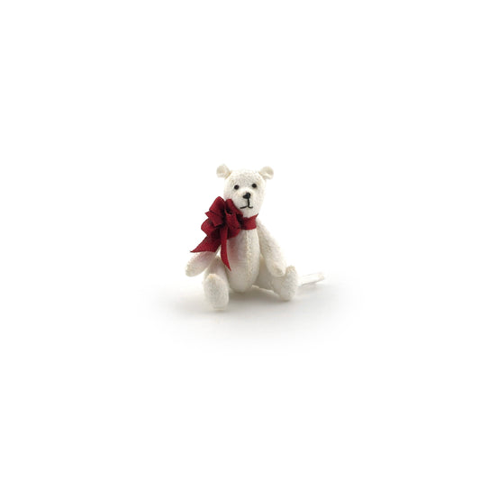 Leanna Kirsch Miniature White Wool Teddy Bear with Silk Ribbon