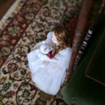 Load image into Gallery viewer, Leanna Kirsch Miniature White Wool Teddy Bear with Silk Ribbon
