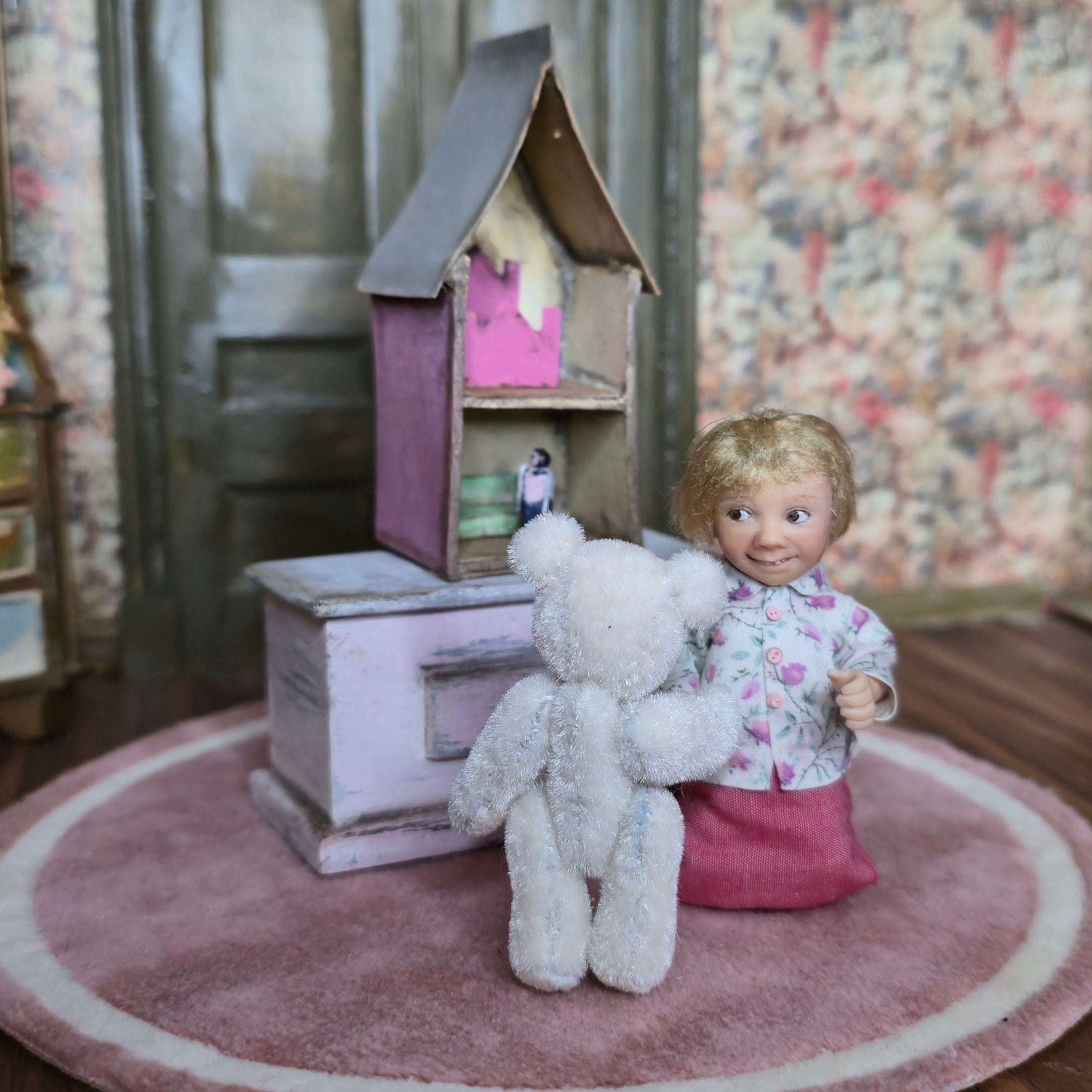 Vintage White Artisan Jointed Mohair Toy Teddy Bear