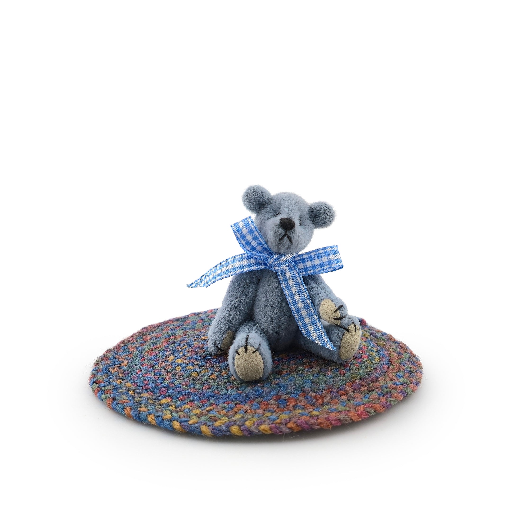 Kay’s Bears Blue Mohair Teddy Bear with Braided Farmhouse Rug