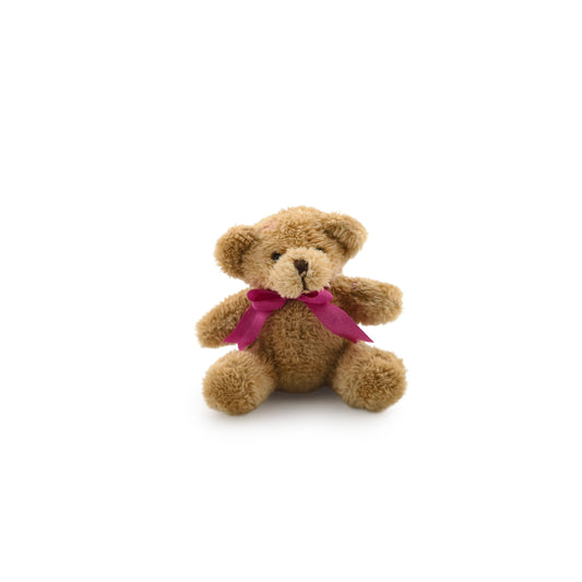 Chubby Teddy Bear Dollhouse Toy Jointed Plush Pink Ribbon Bow