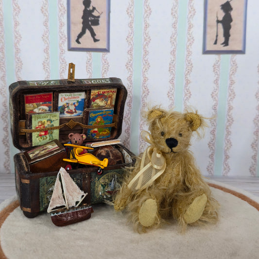 OOAK Miniature Burlap & Mohair Teddy Bear Artisan Dollhouse Toy