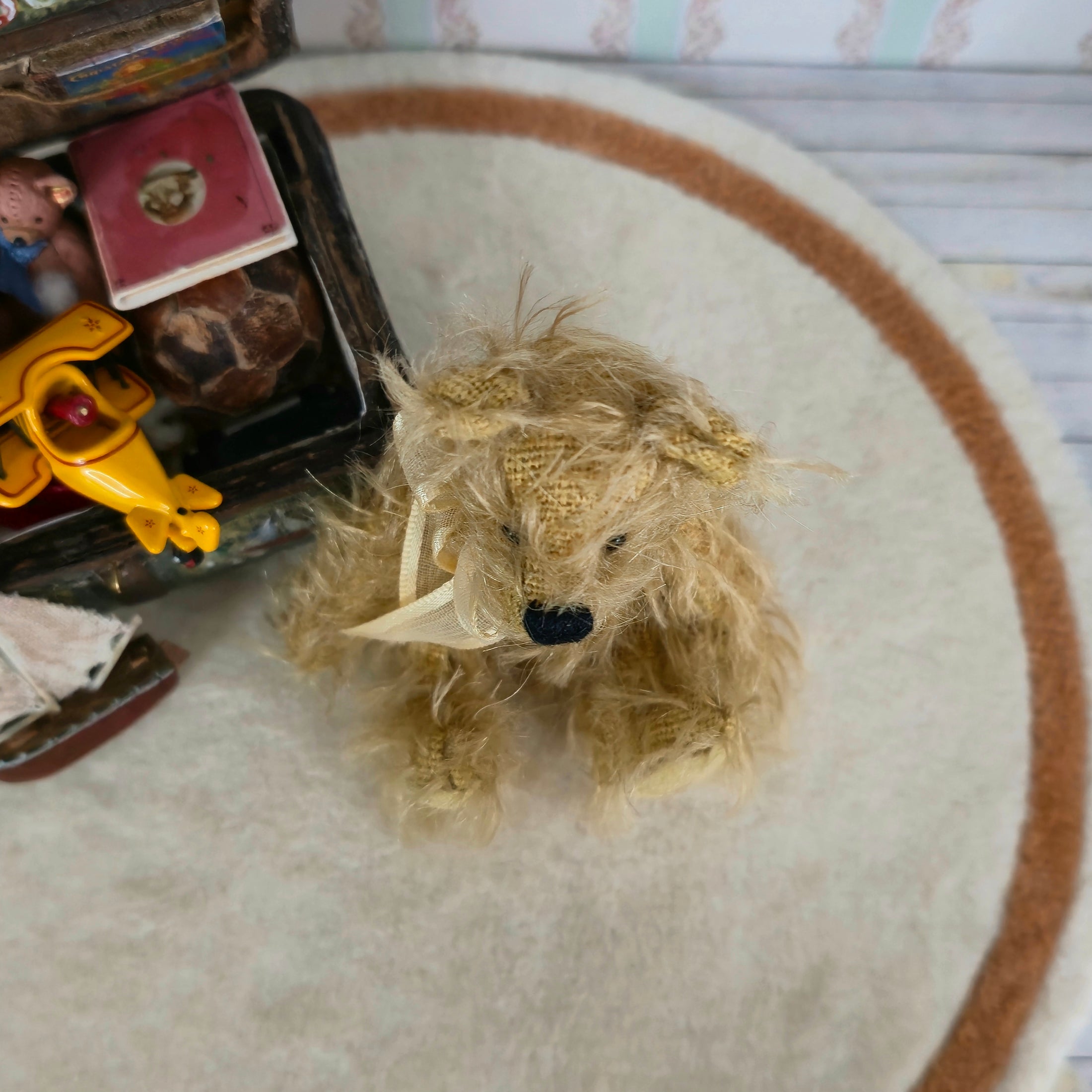 OOAK Miniature Burlap & Mohair Teddy Bear Artisan Dollhouse Toy