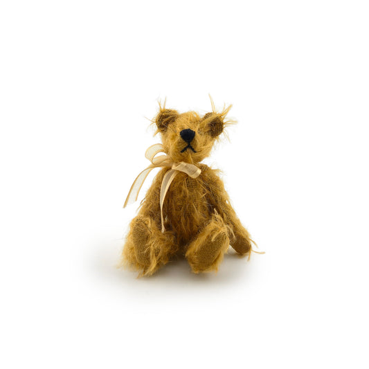 OOAK Miniature Brown Tousled Burlap & Mohair Teddy Bear Nursery Toy