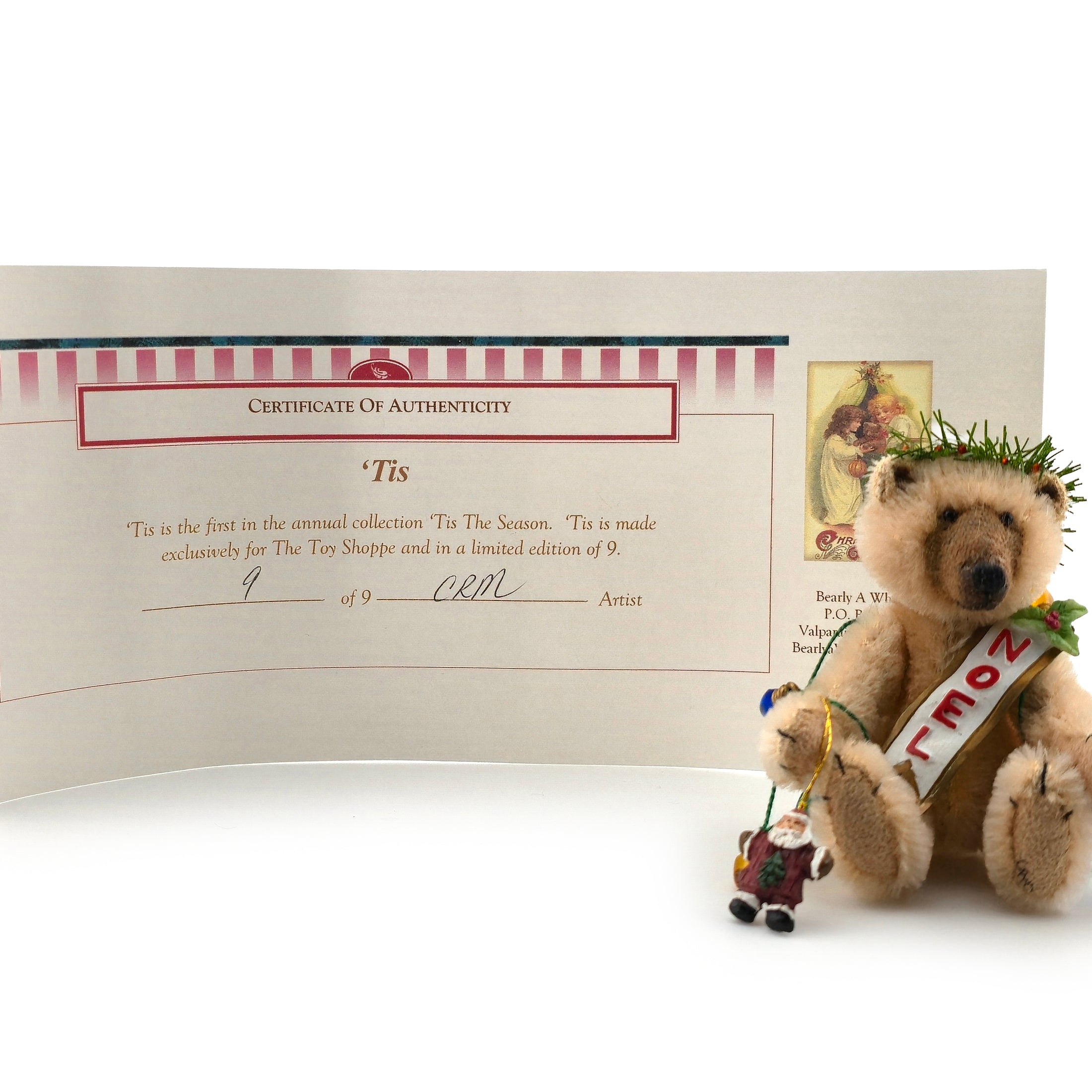 Noel Christmas Tan Jointed Mohair Toy Teddy Bear by Bearly a Whisper Limited Edition