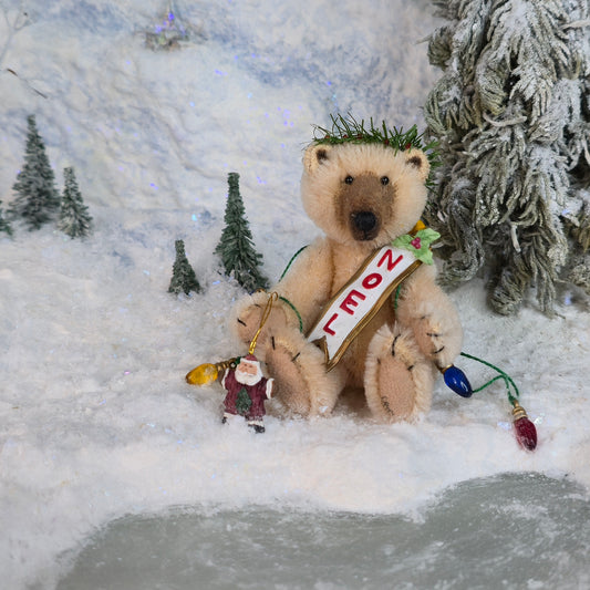 Noel Christmas Tan Jointed Mohair Toy Teddy Bear by Bearly a Whisper Limited Edition