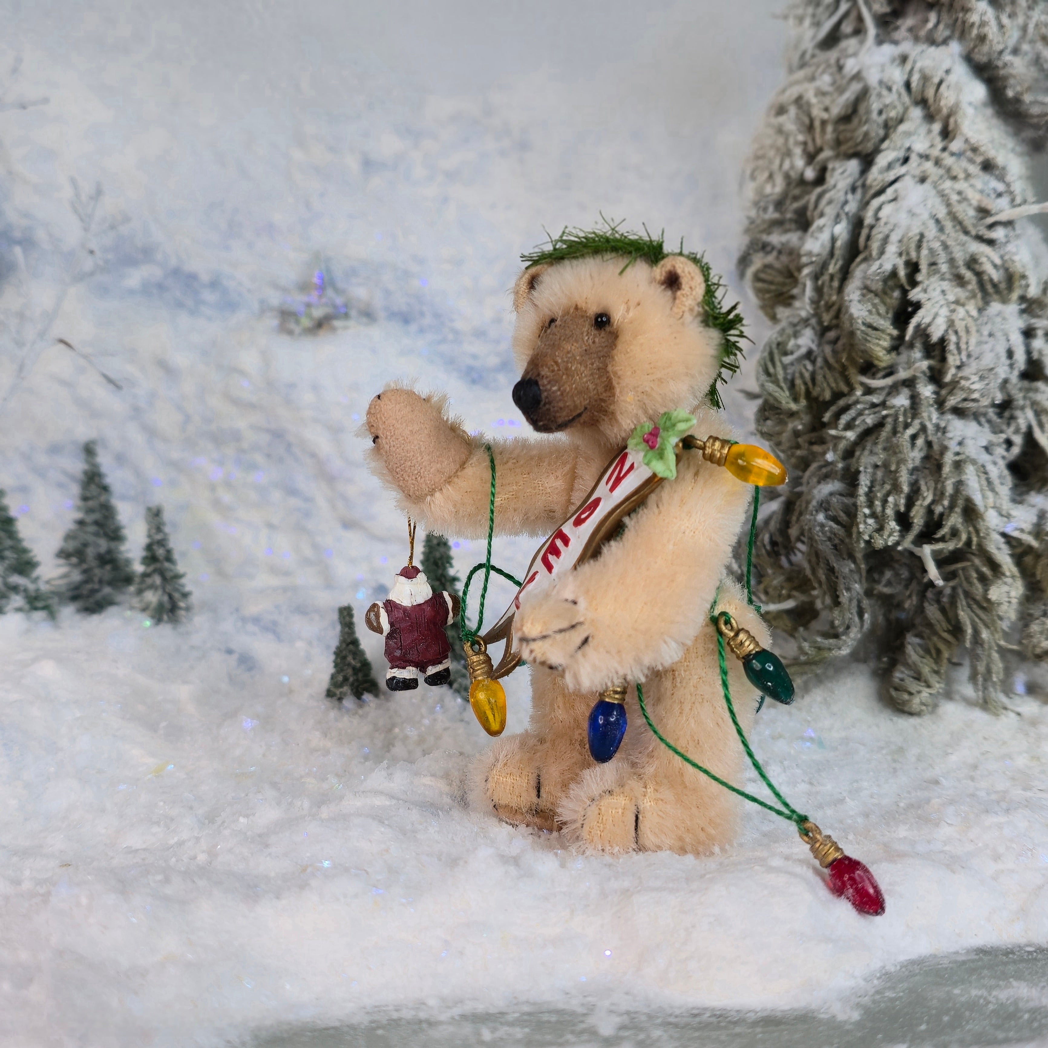 Noel Christmas Tan Jointed Mohair Toy Teddy Bear by Bearly a Whisper Limited Edition