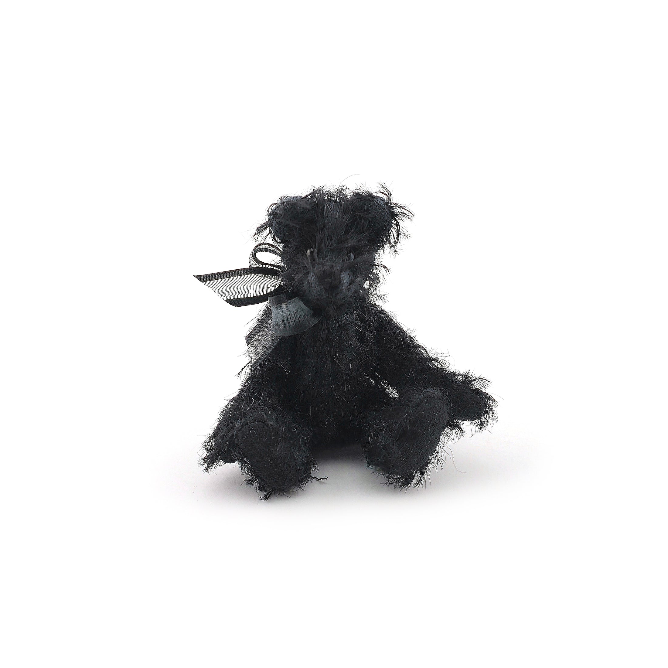 Black Mohair Jointed Toy Teddy Bear With Bow OOAK Artisan Miniature Dollhouse