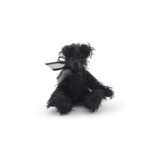 Black Mohair Jointed Toy Teddy Bear With Bow OOAK Artisan Miniature Dollhouse
