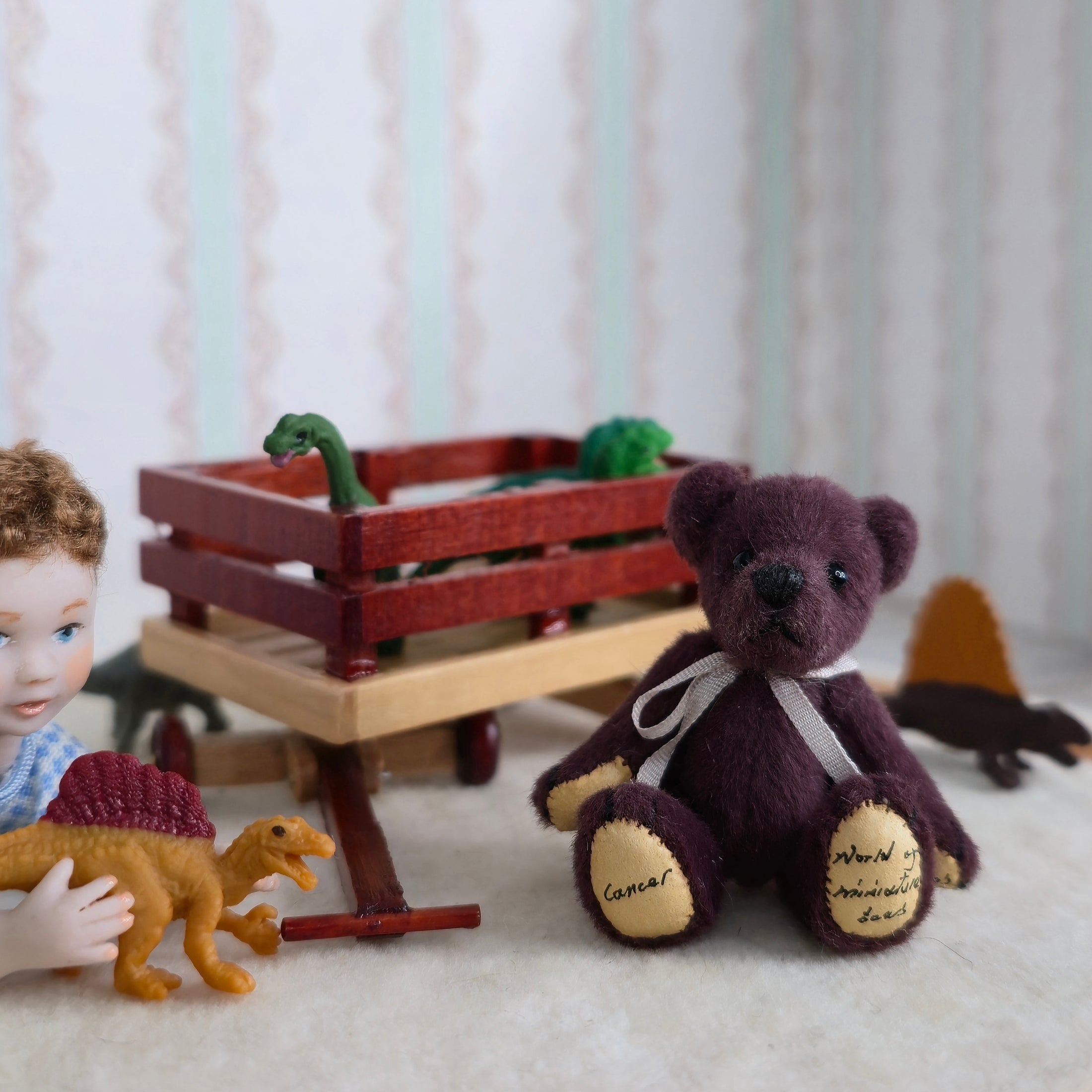 World of Miniature Bears Burgundy Wool Jointed Toy Teddy Bear Signed OOAK