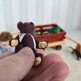 Load image into Gallery viewer, World of Miniature Bears Burgundy Wool Jointed Toy Teddy Bear Signed OOAK
