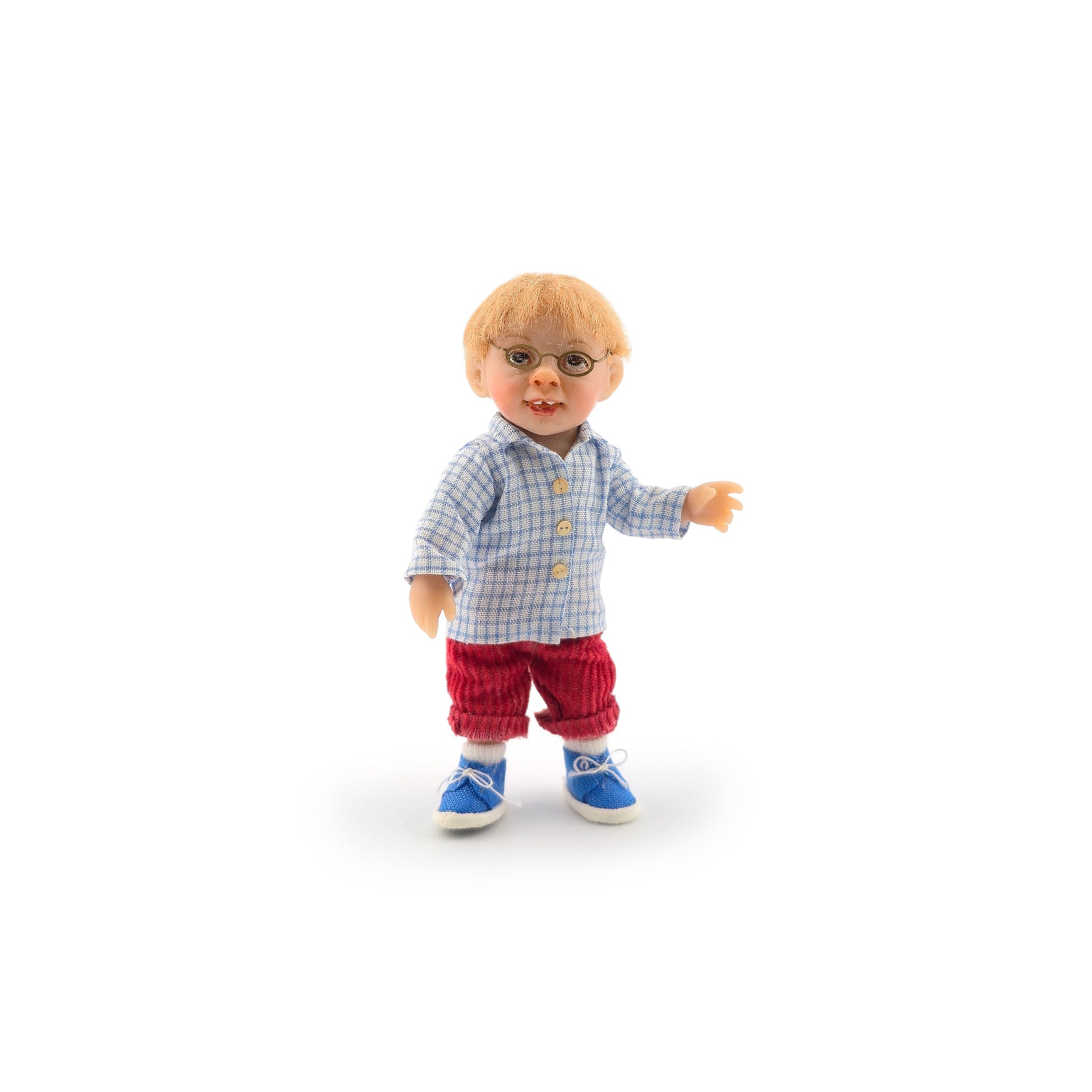 Catherine Muniere IGMA Blonde Little Boy Clay Dollhouse Doll with Glasses 1:12