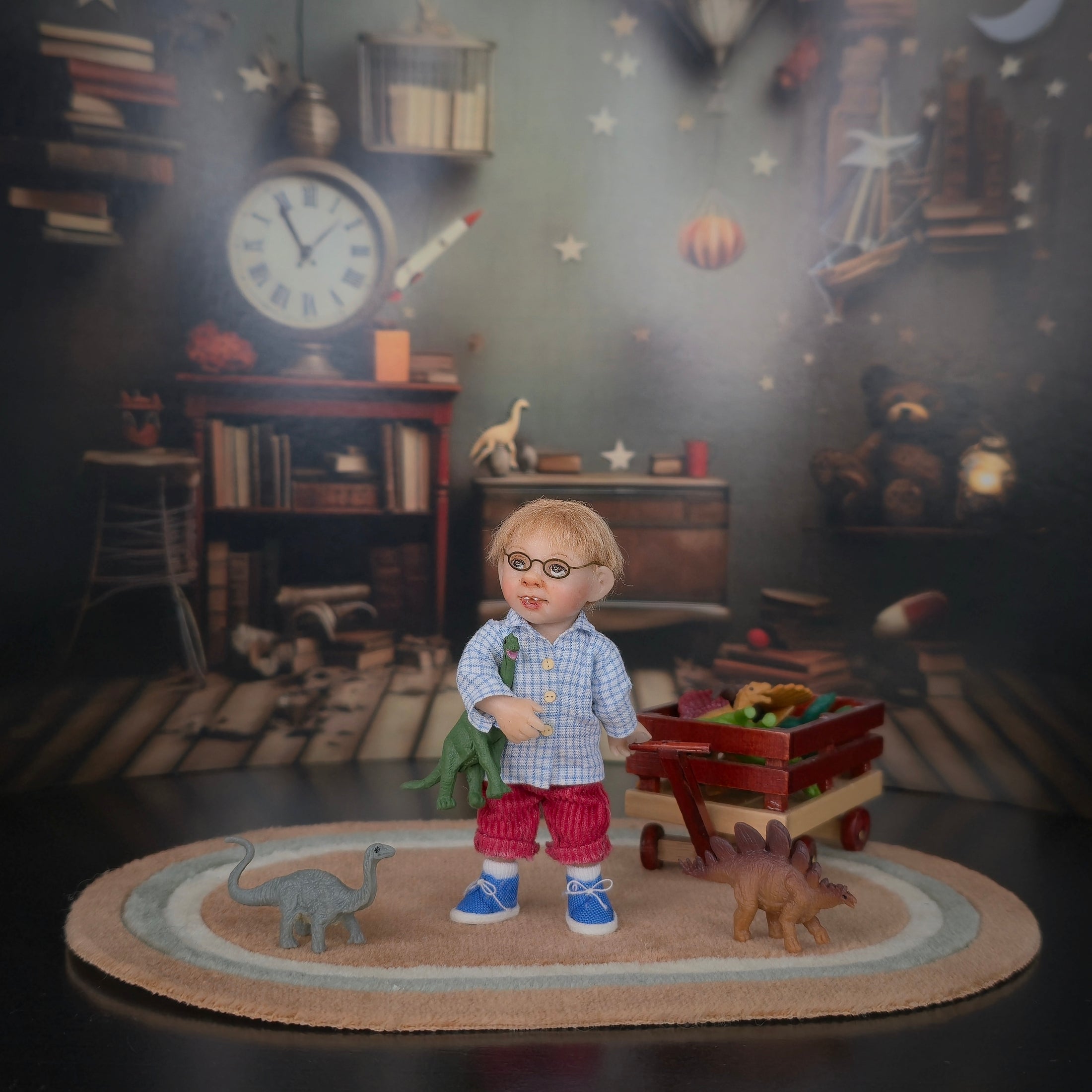 Catherine Muniere IGMA Blonde Little Boy Clay Dollhouse Doll with Glasses 1:12