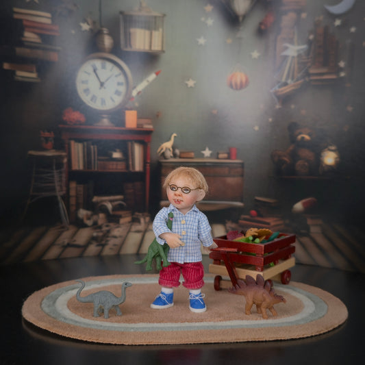 Catherine Muniere IGMA Blonde Little Boy Clay Dollhouse Doll with Glasses 1:12