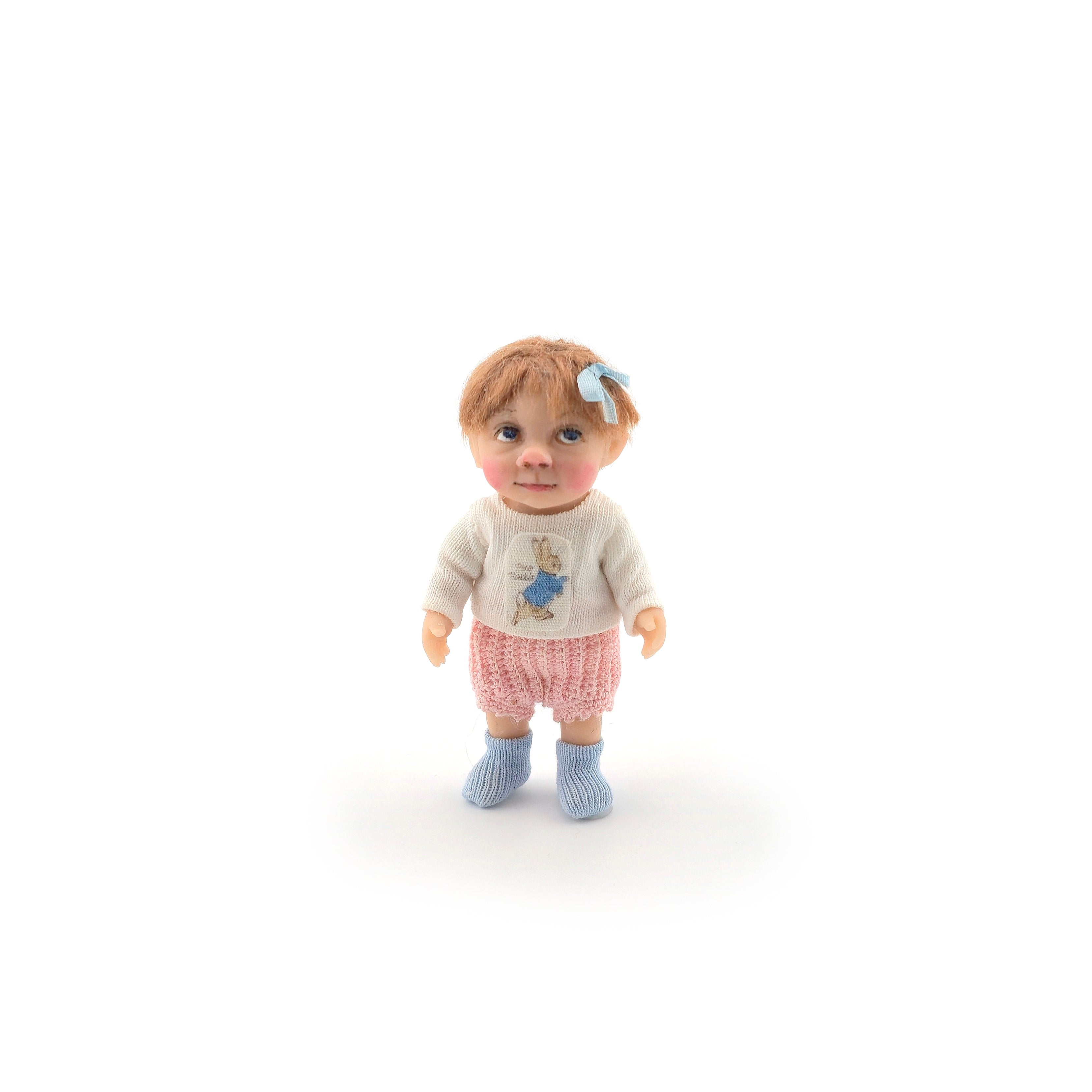 Cute Catherine Muniere Toddler Girl Clay Dollhouse Doll w Peter Rabbit Shirt 1:12