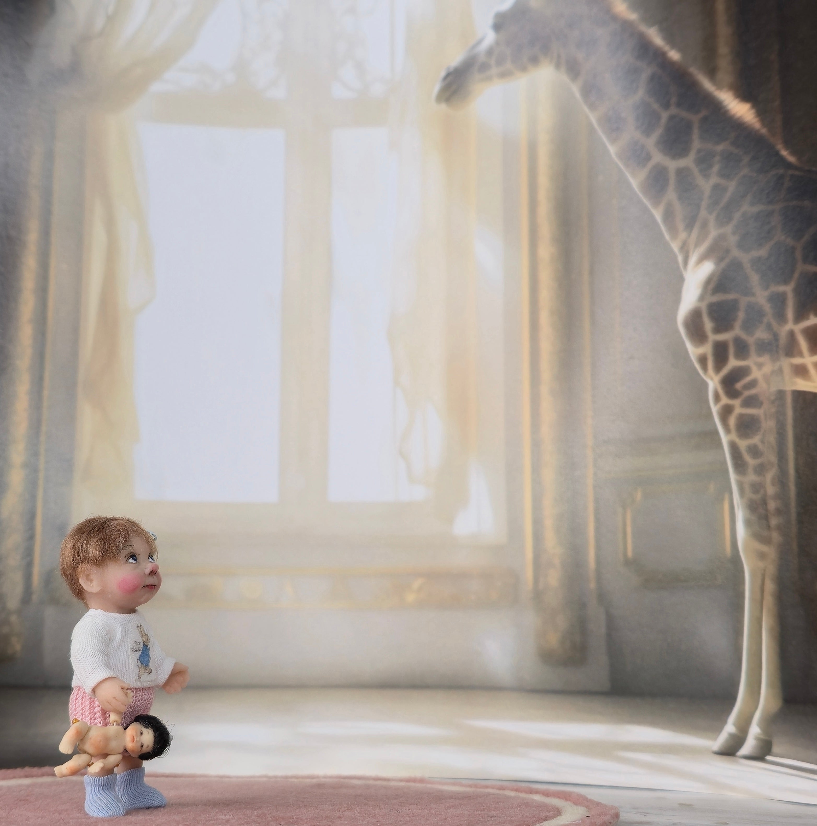 Cute Catherine Muniere Toddler Girl Clay Dollhouse Doll w Peter Rabbit Shirt 1:12