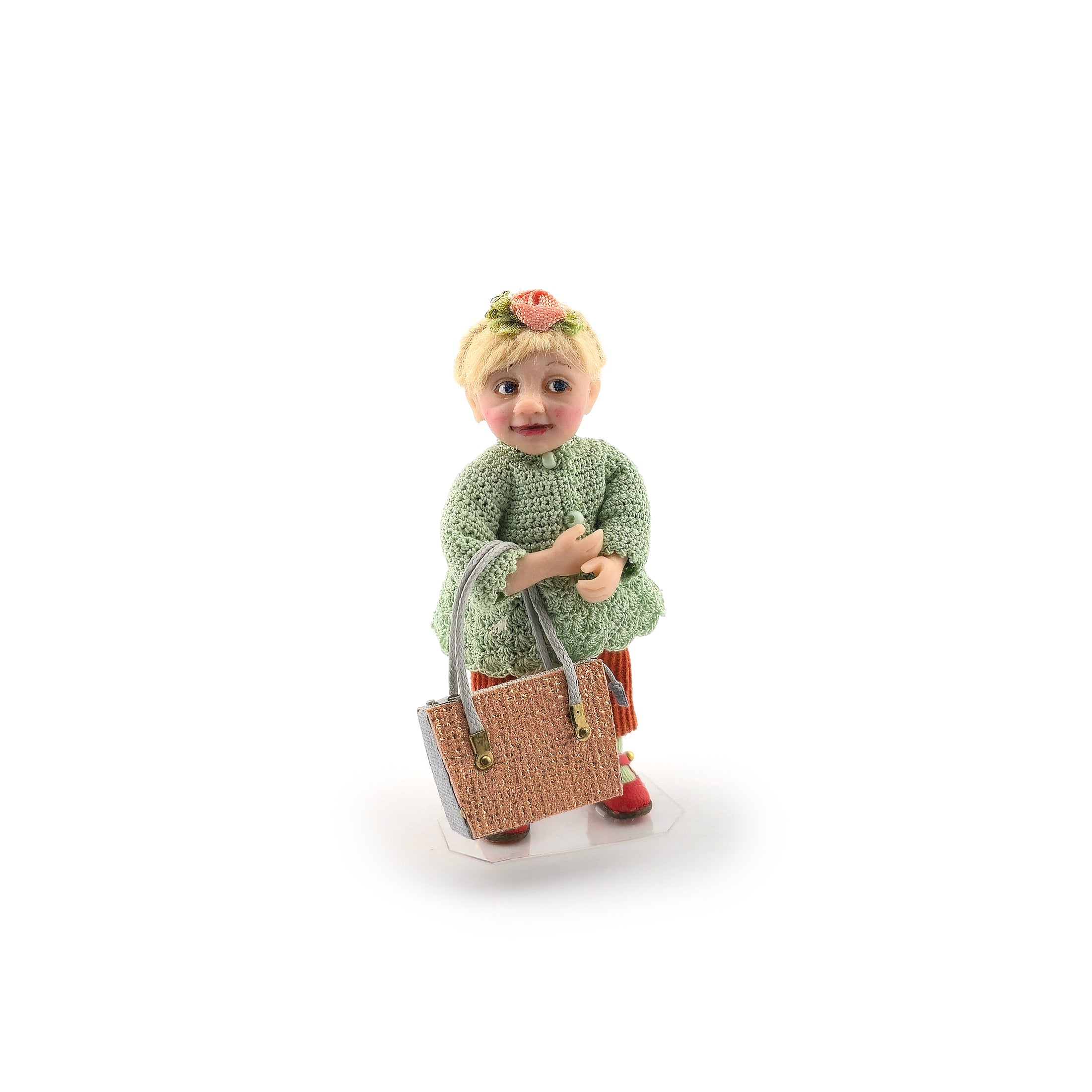 Sweet Catherine Muniere IGMA Blonde Little Girl Clay Dollhouse Doll with Purse 1:12