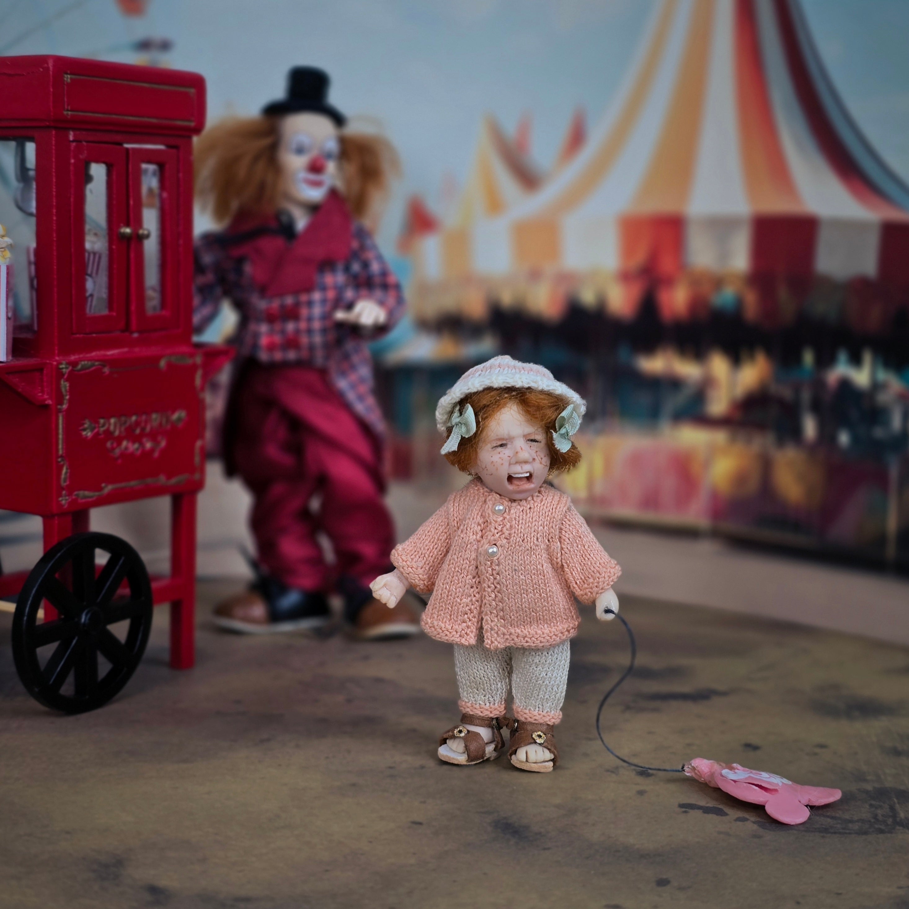 Catherine Muniere Crying Tantrum Girl Doll with Broken Balloon OOAK Clay Character