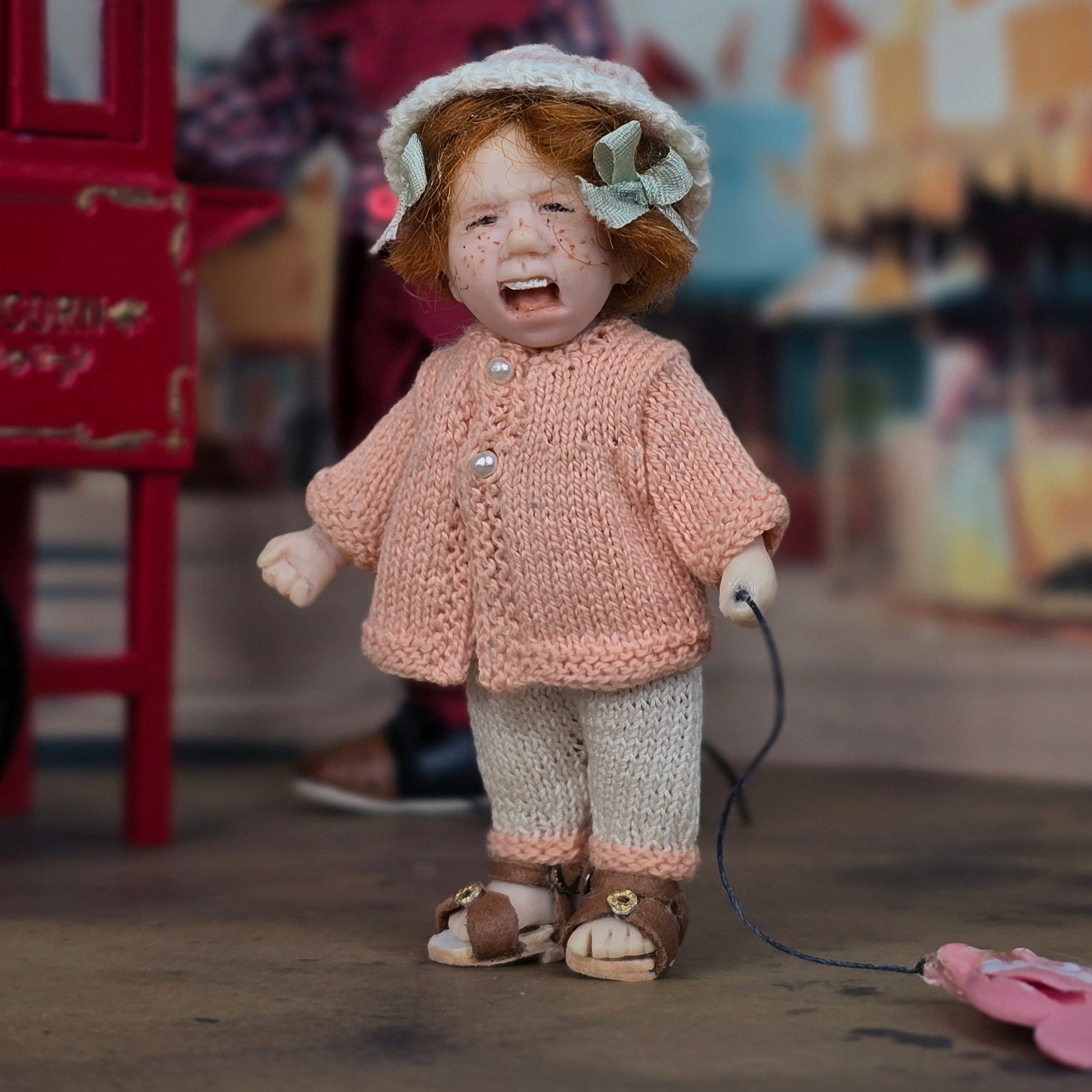 Catherine Muniere Crying Tantrum Girl Doll with Broken Balloon OOAK Clay Character