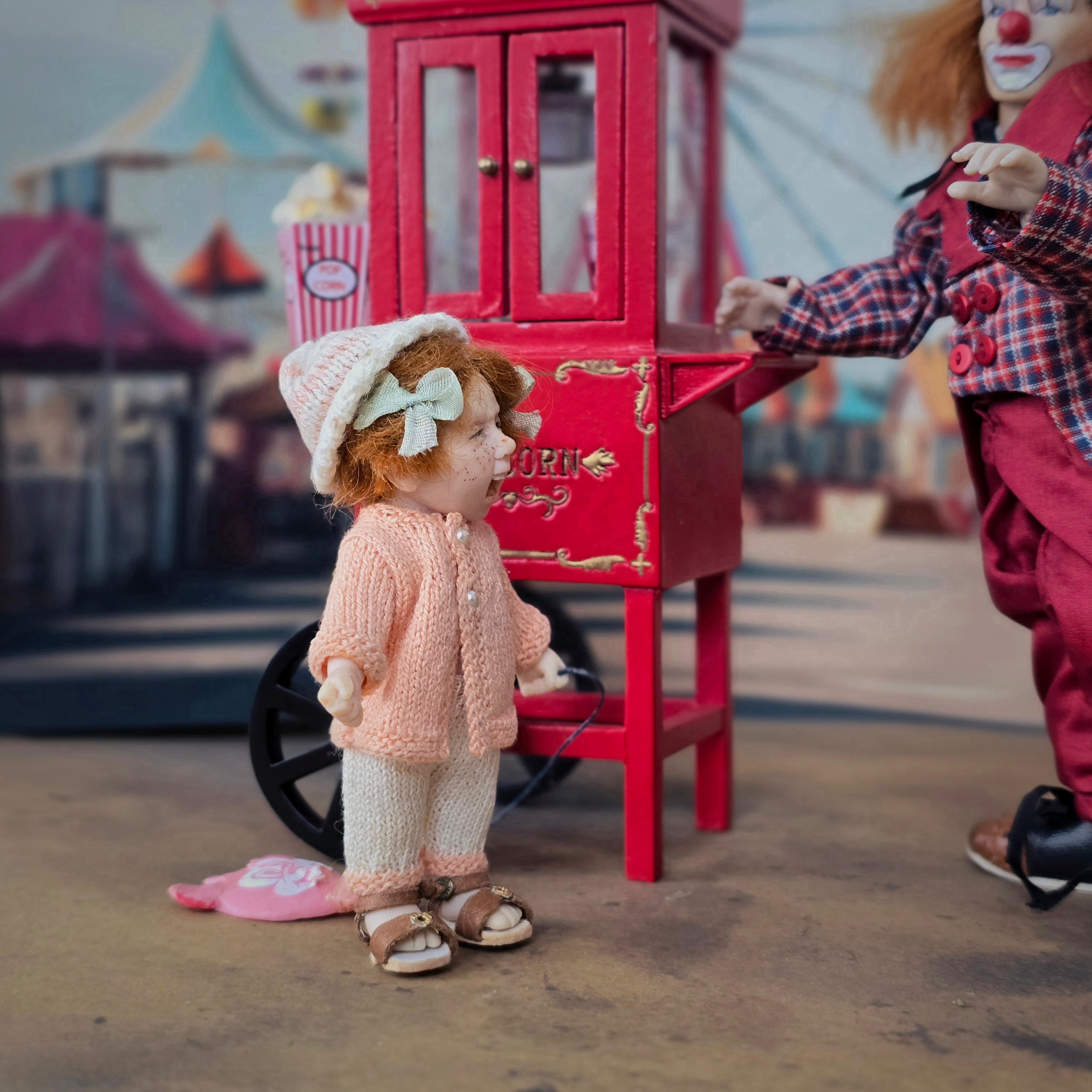 Catherine Muniere Crying Tantrum Girl Doll with Broken Balloon OOAK Clay Character