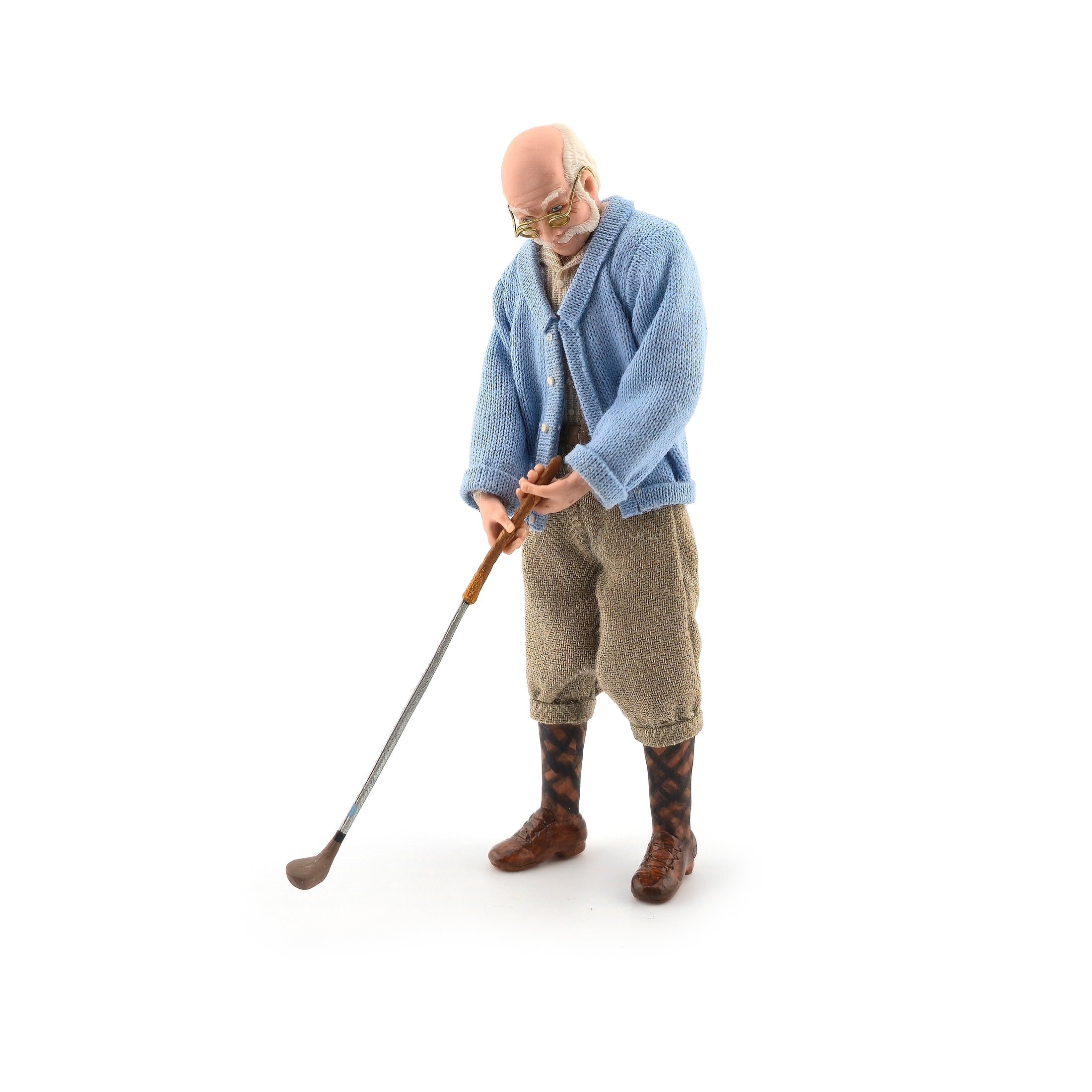 Older Golfing Gentleman OOAK Grandpa Clay Character Doll with Golf Club