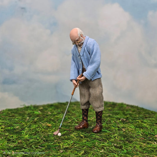 Older Golfing Gentleman OOAK Grandpa Clay Character Doll with Golf Club
