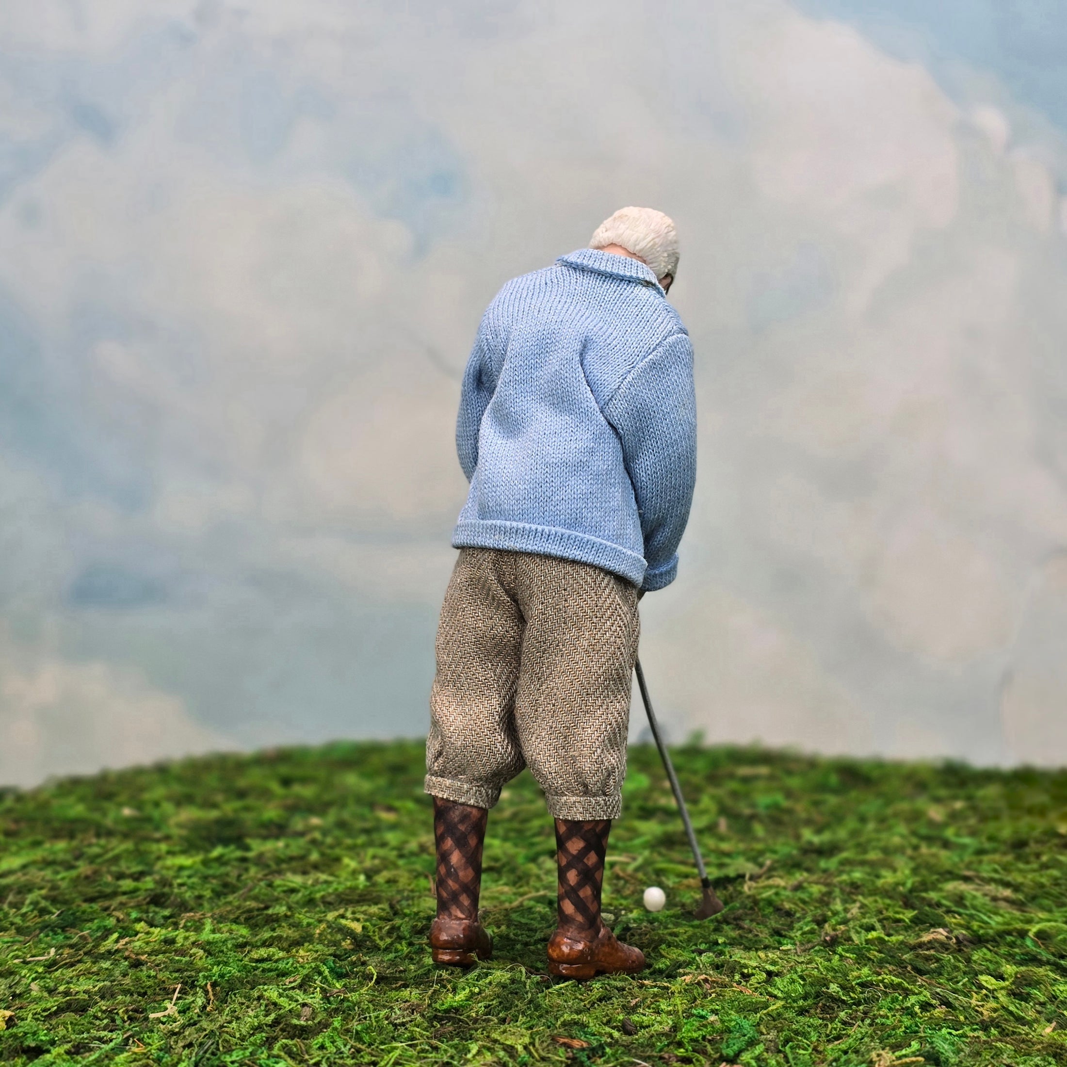 Older Golfing Gentleman OOAK Grandpa Clay Character Doll with Golf Club