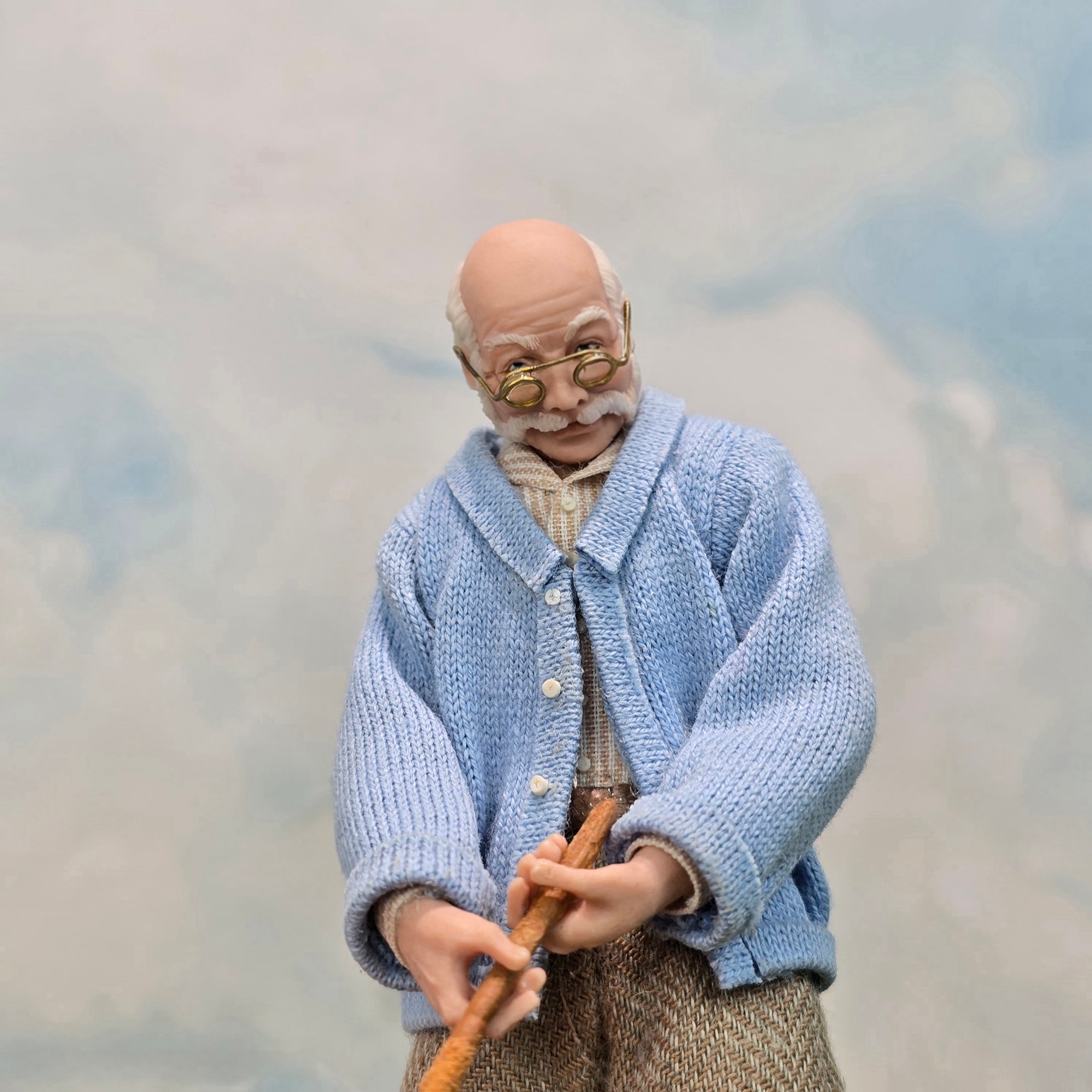 Older Golfing Gentleman OOAK Grandpa Clay Character Doll with Golf Club