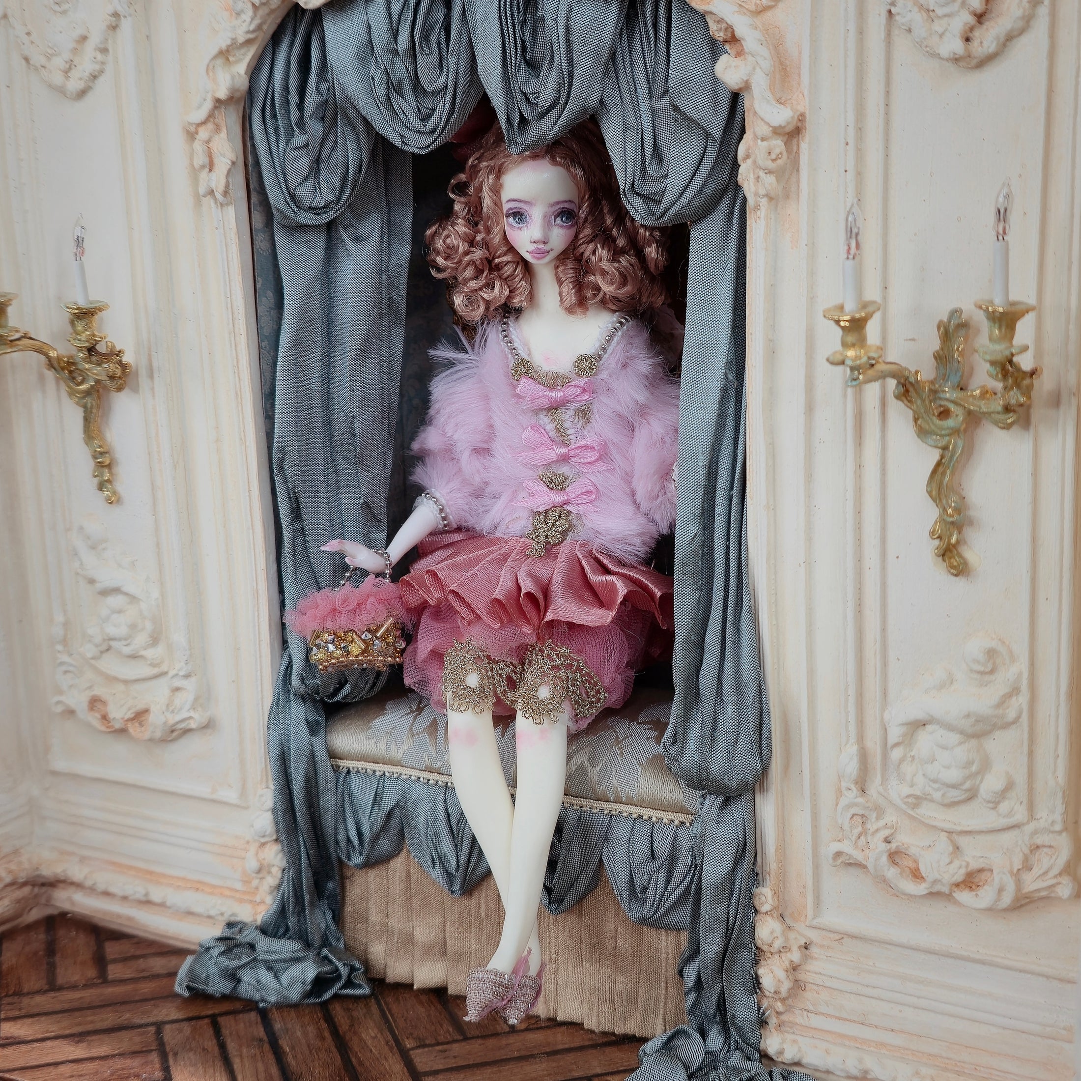 Caroline OOAK CosyDolls Miniature Dollhouse Doll in Pink by Agne Mikalauskiene