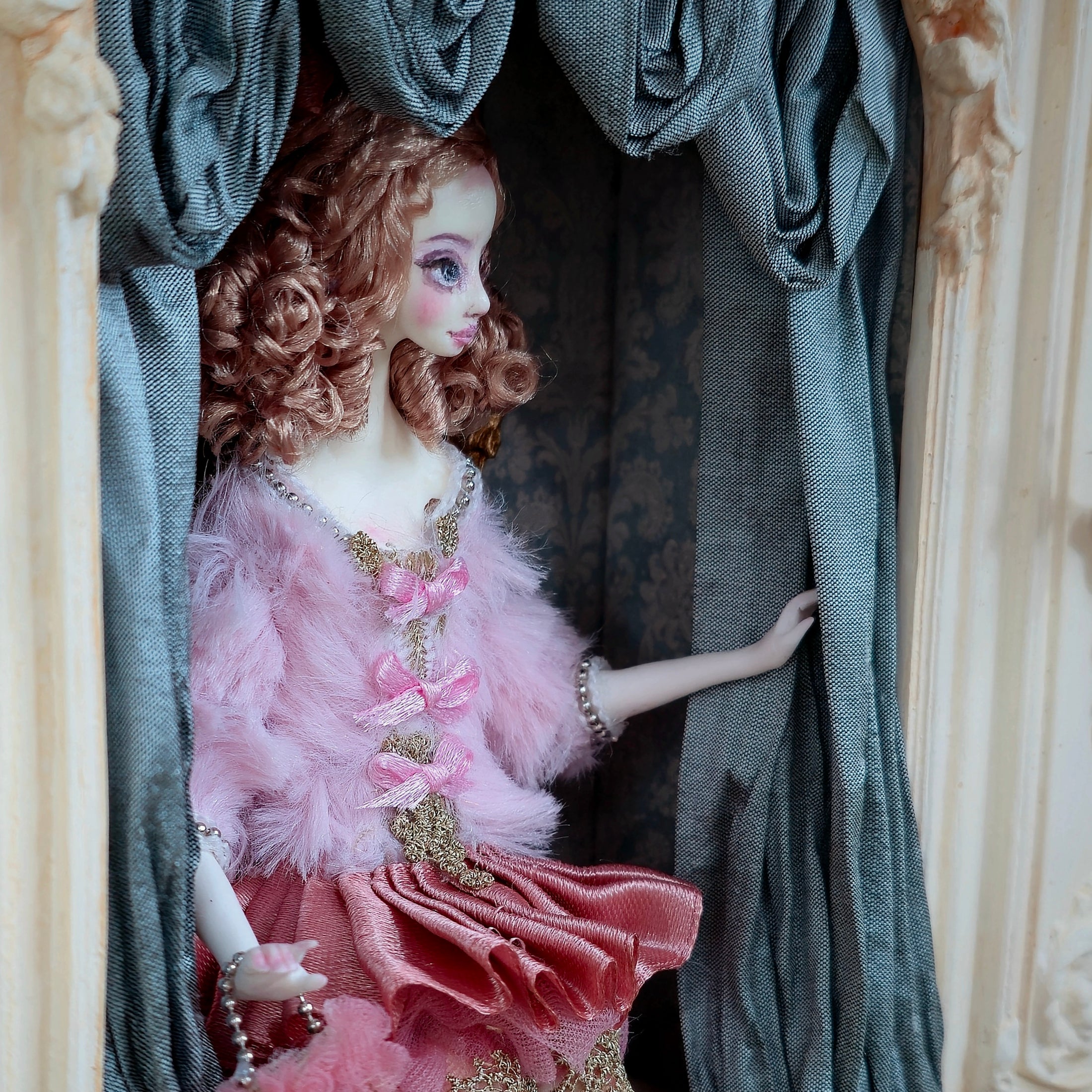 Caroline OOAK CosyDolls Miniature Dollhouse Doll in Pink by Agne Mikalauskiene