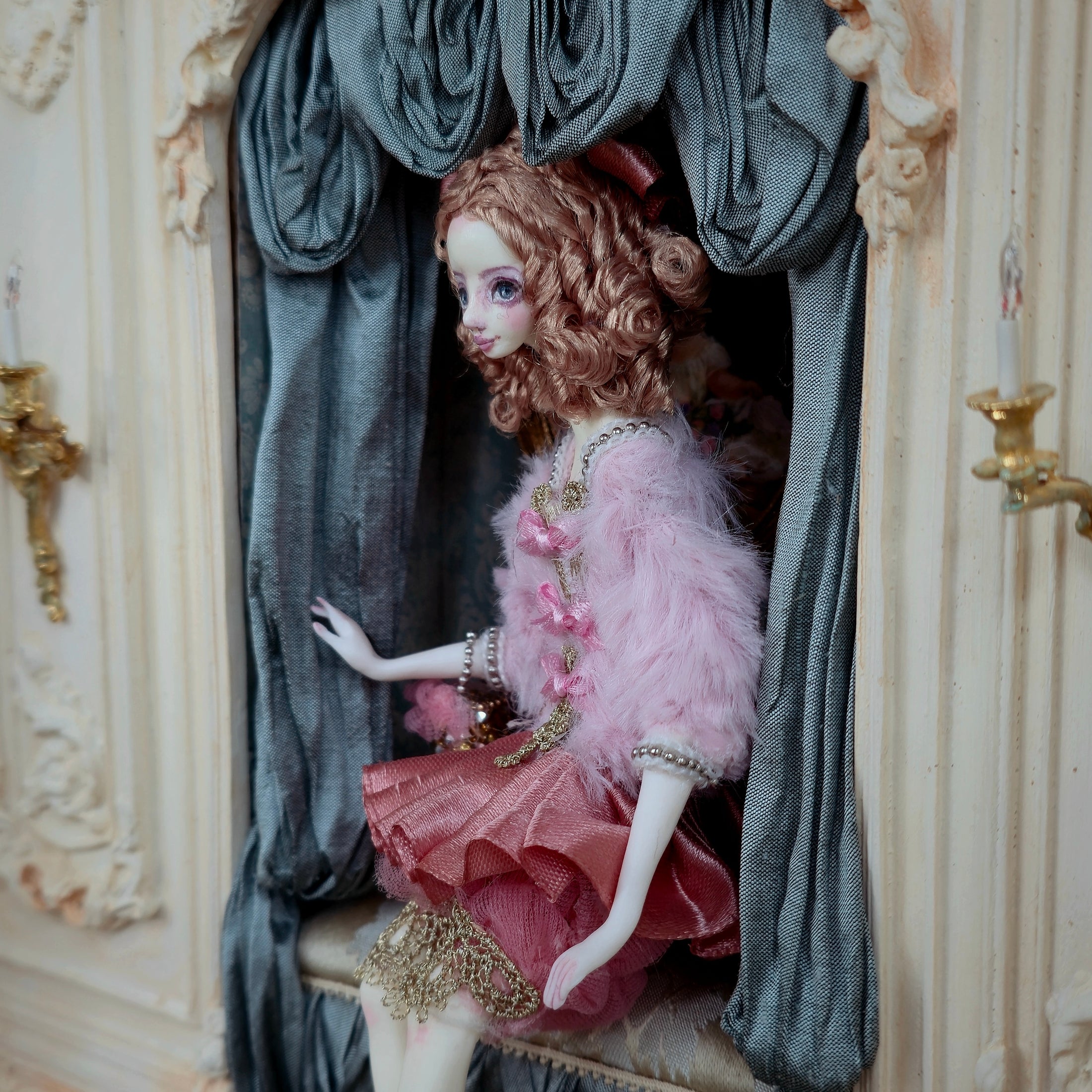 Caroline OOAK CosyDolls Miniature Dollhouse Doll in Pink by Agne Mikalauskiene