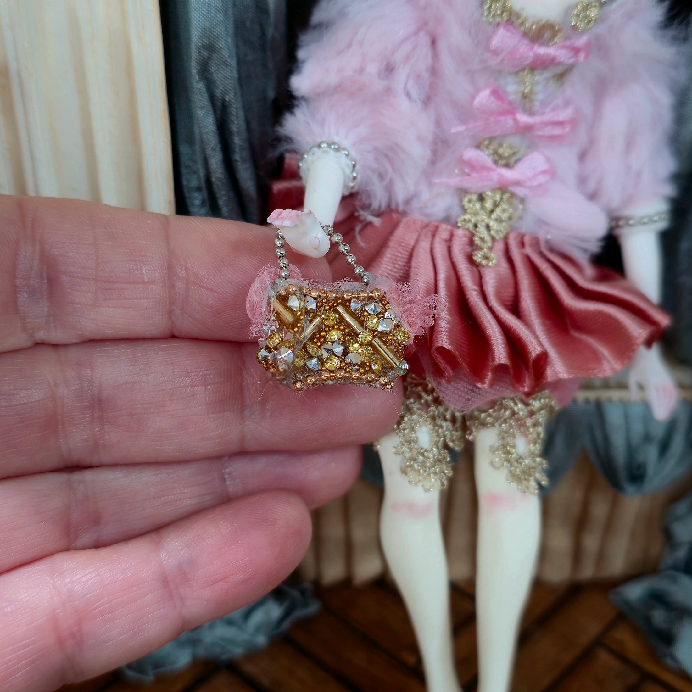 Caroline OOAK CosyDolls Miniature Dollhouse Doll in Pink by Agne Mikalauskiene