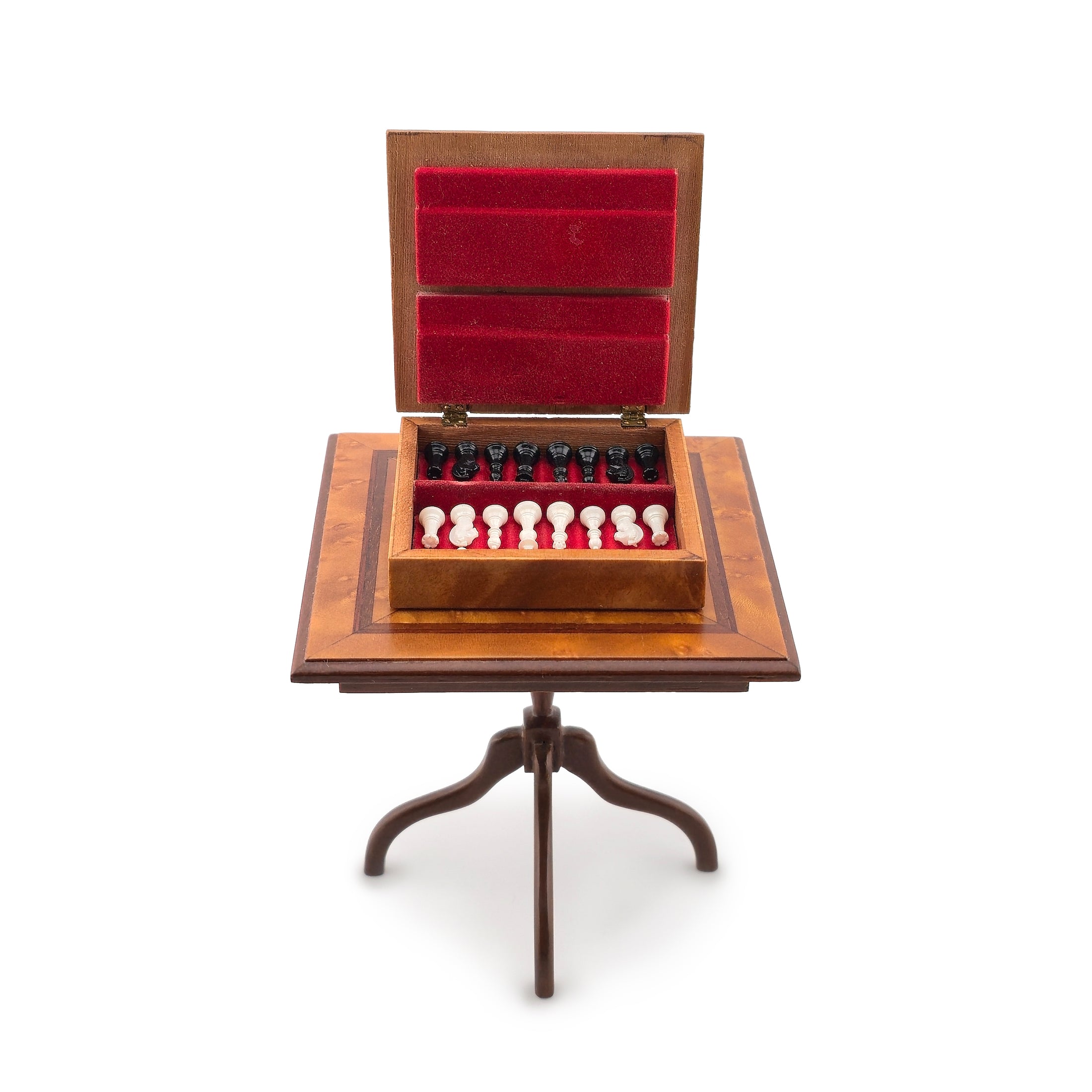 RESERVED FOR RICK Wood Miniature Chess Set & Game Table by Gideon Wolf