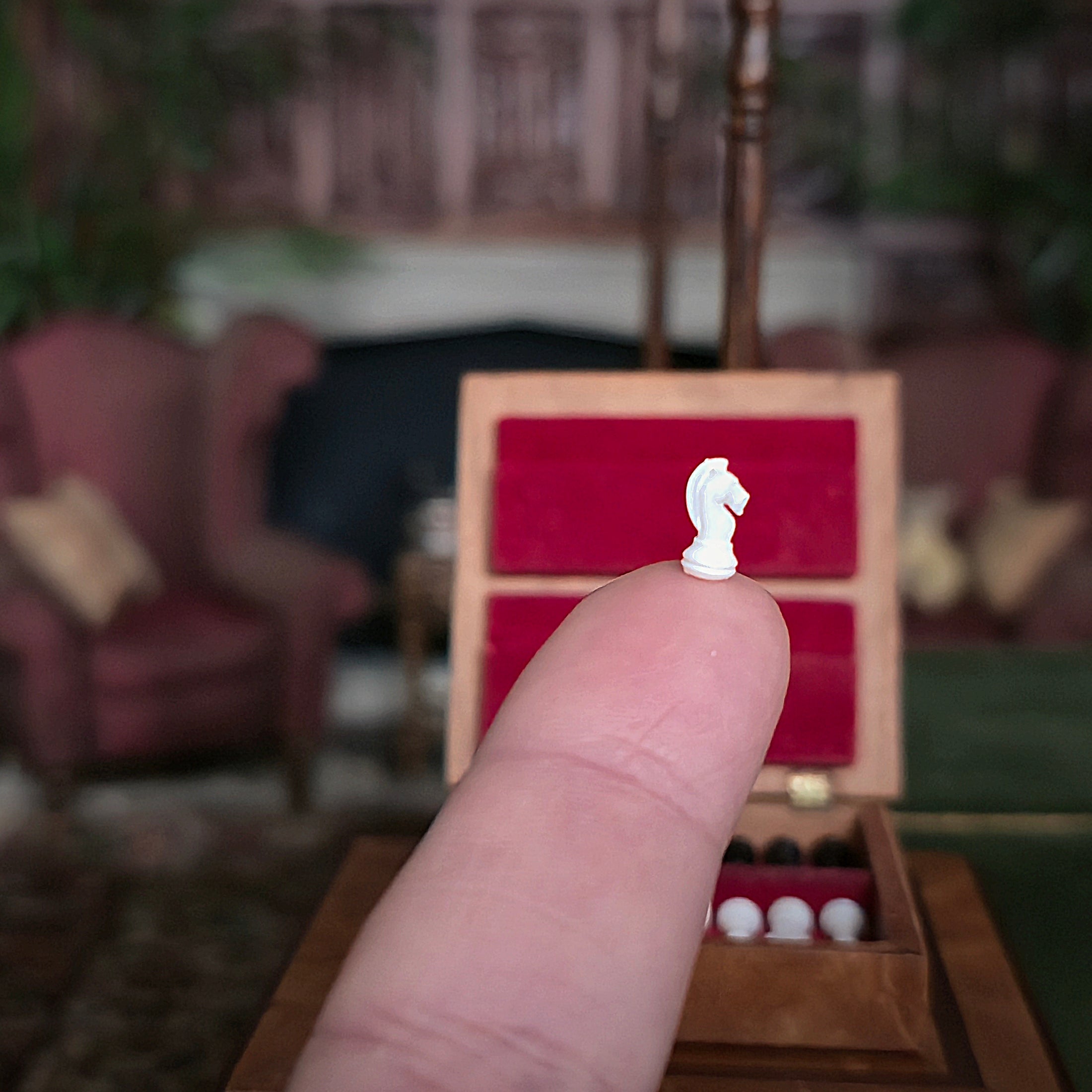 RESERVED FOR RICK Wood Miniature Chess Set & Game Table by Gideon Wolf