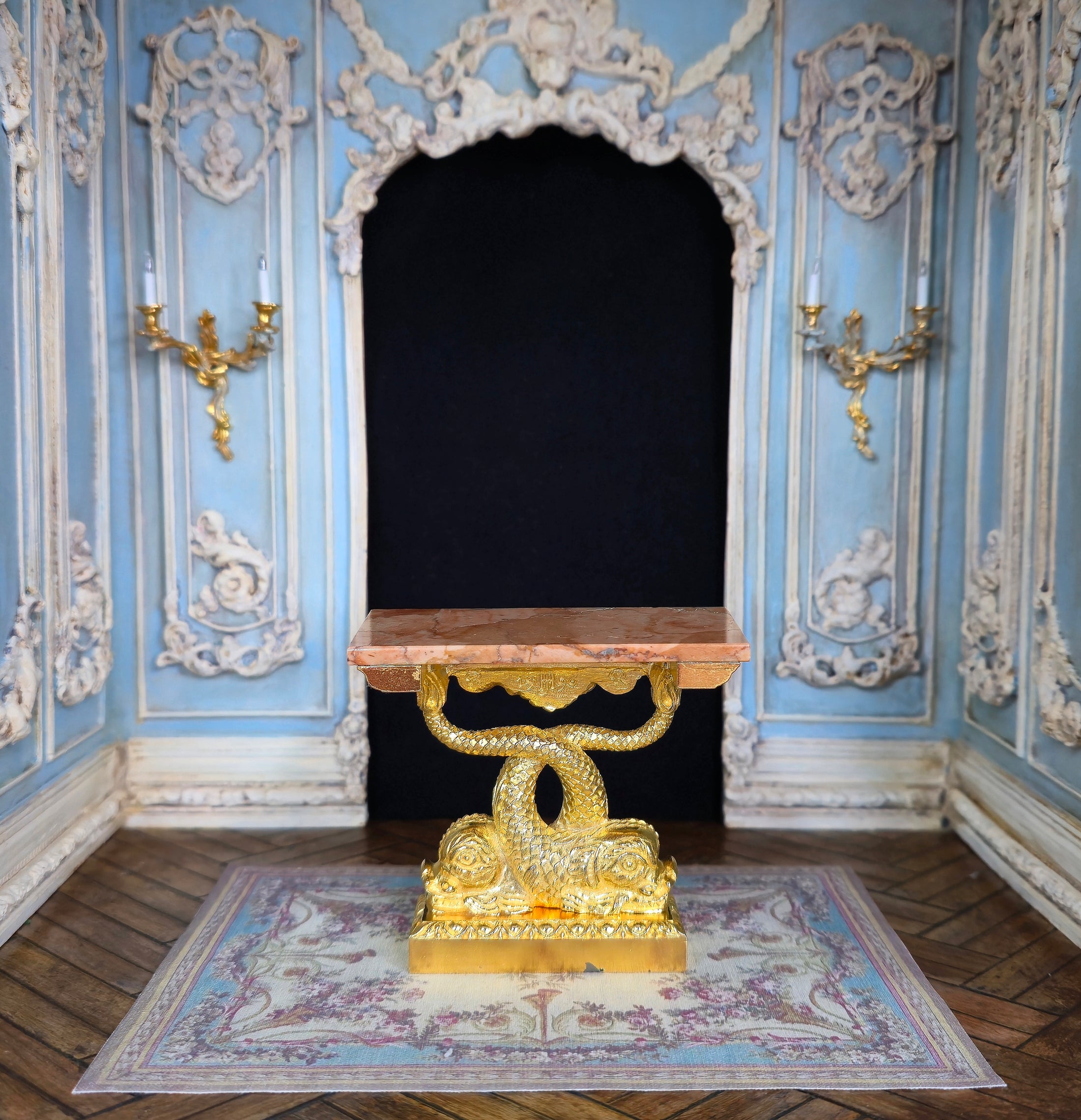 IGMA John Hodgson 24k Gold Dolphin Console Pier Table Blush Marble