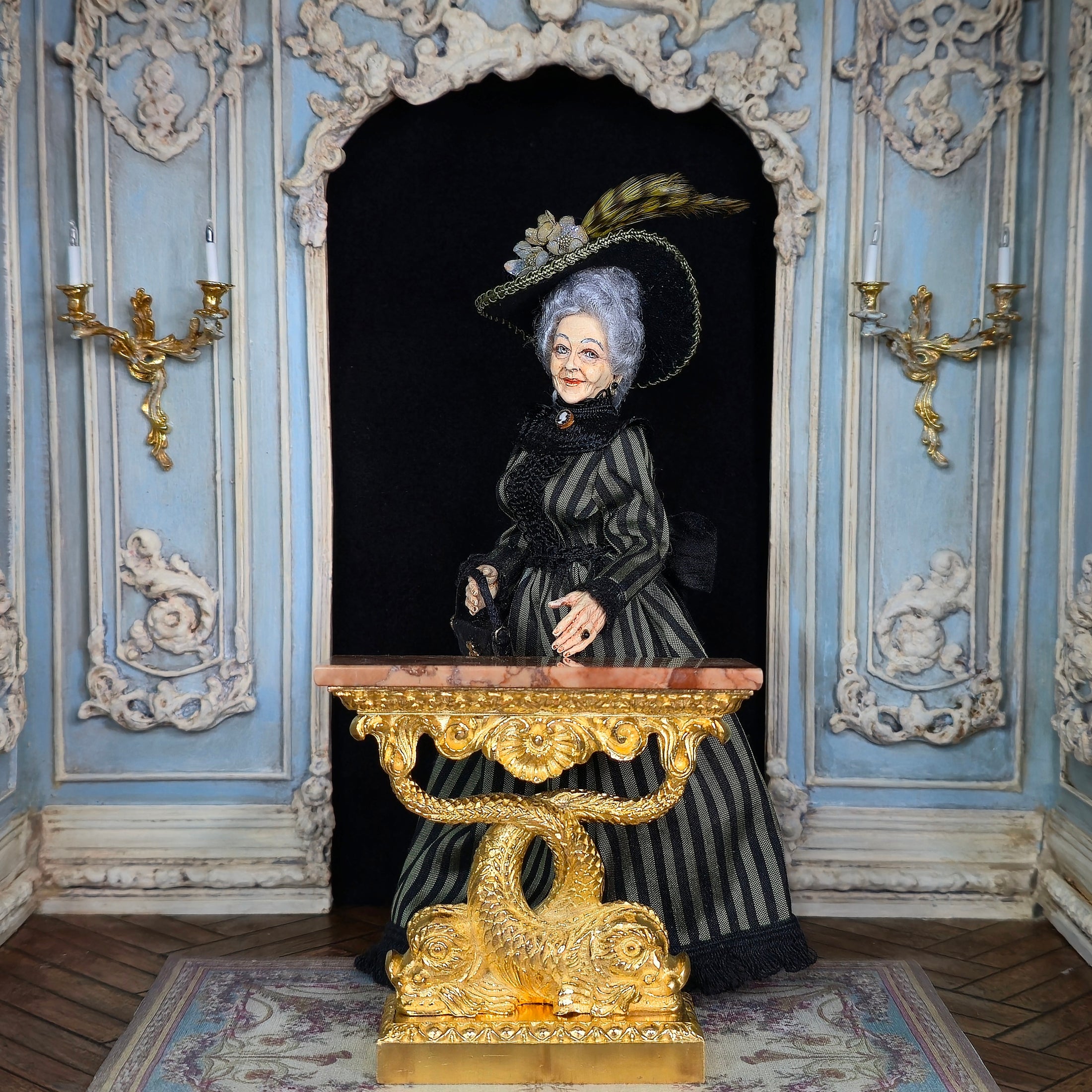 IGMA John Hodgson 24k Gold Dolphin Console Pier Table Blush Marble