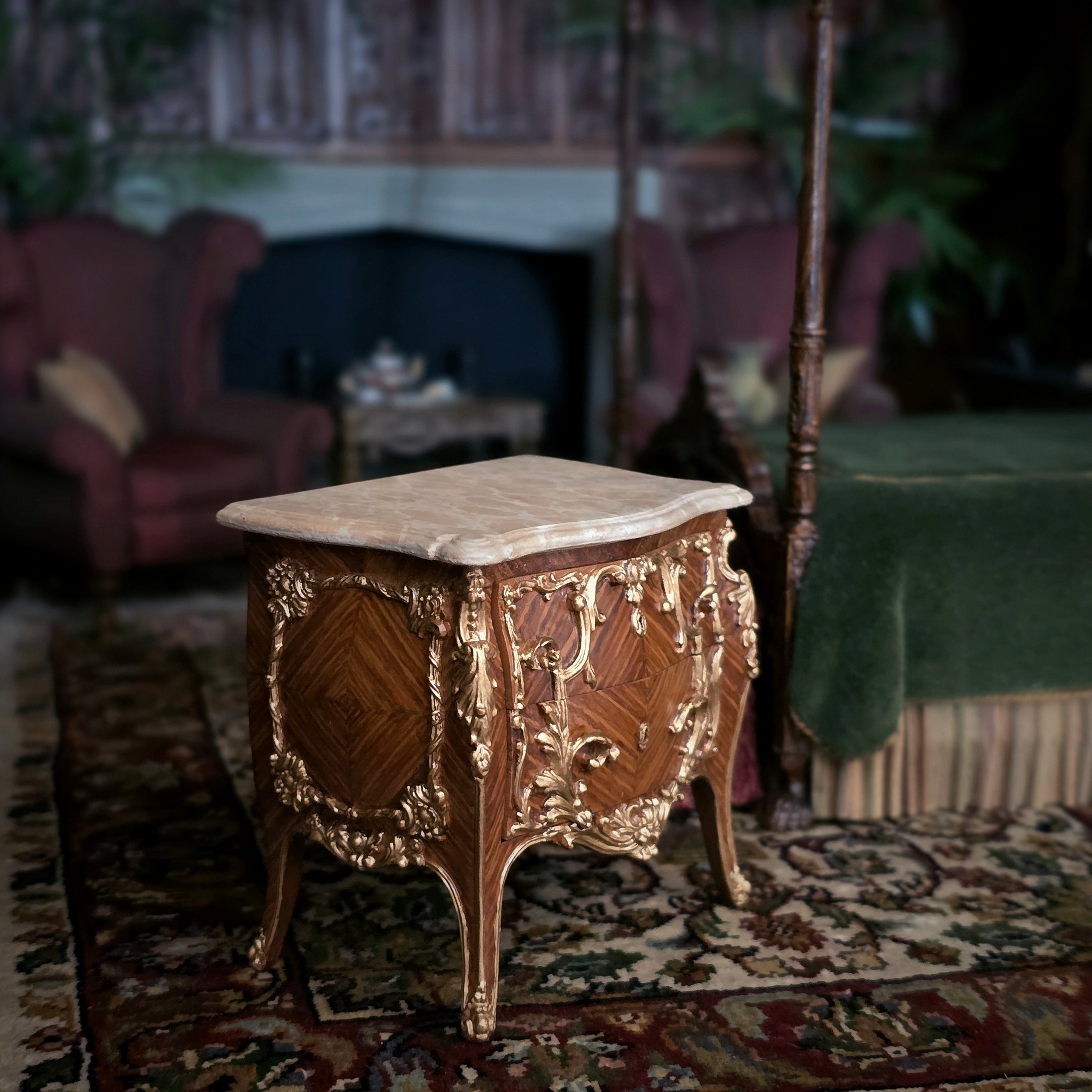 RESERVED FOR RICK Marquetry Louis XV Commode Table Marble Top Rococo