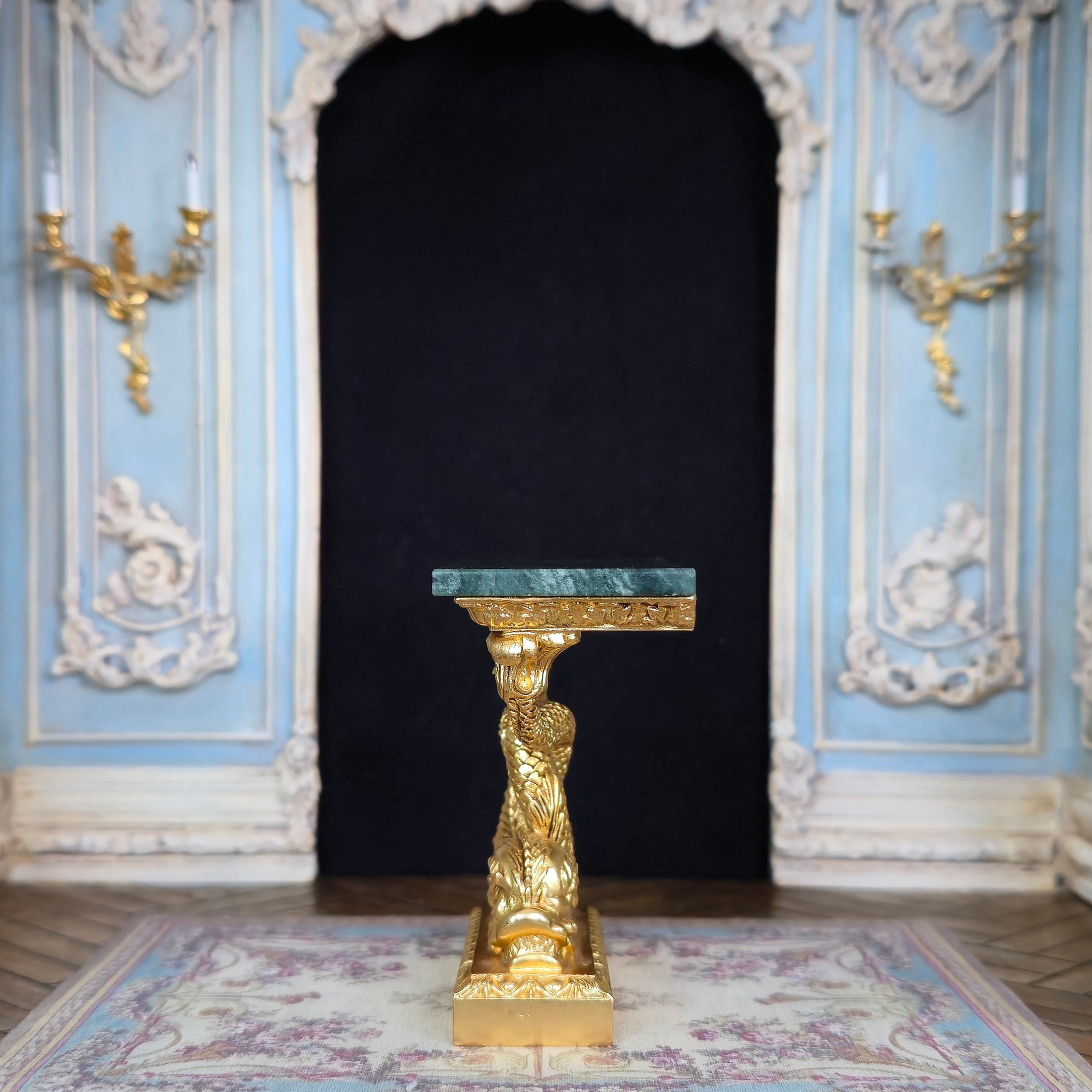 RESERVED FOR RICK 24k Gold Dolphin Console Pier Table Green Marble