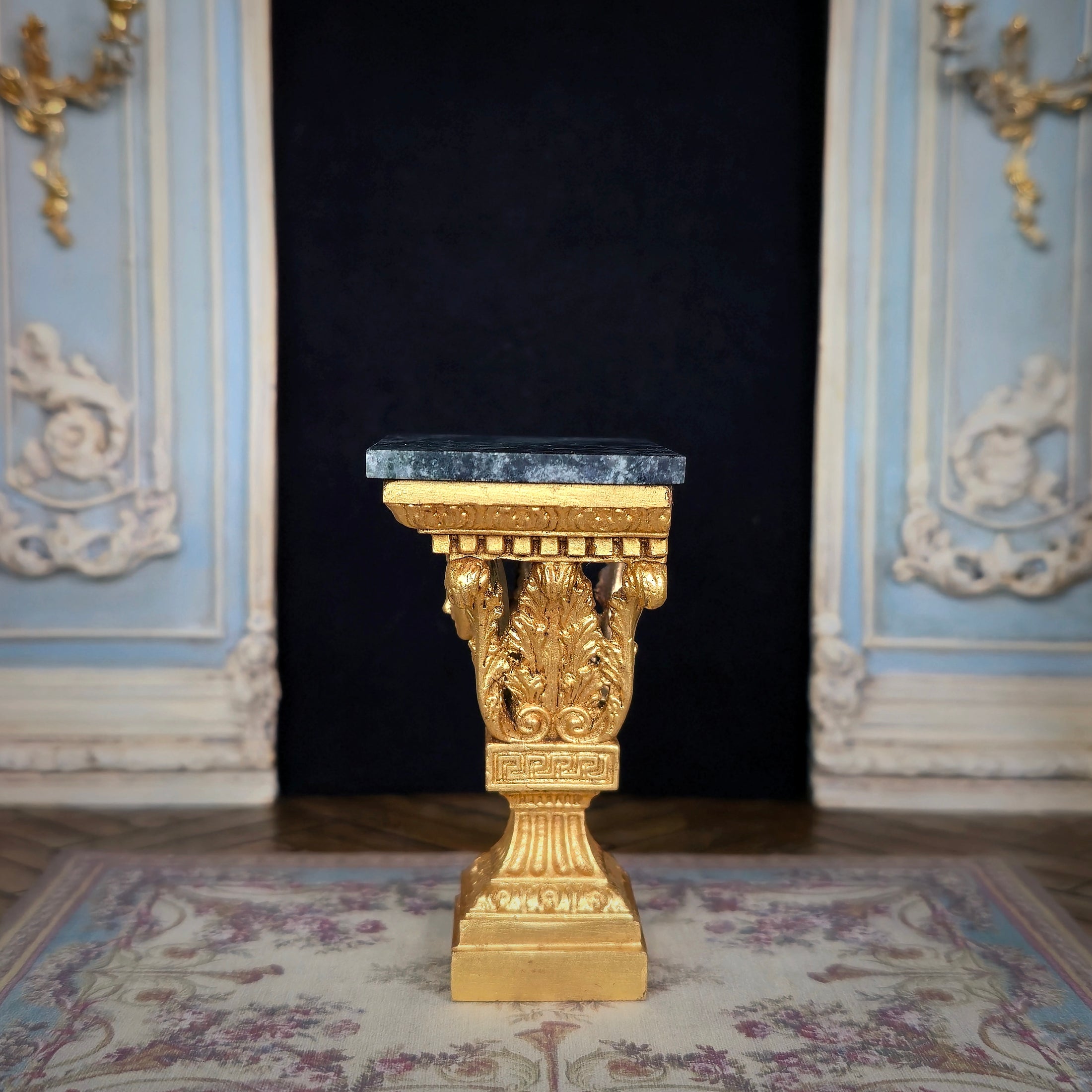 Italian Rococo William Kent Style Console Heavy Gold Plated Metal Table w Faux Marble