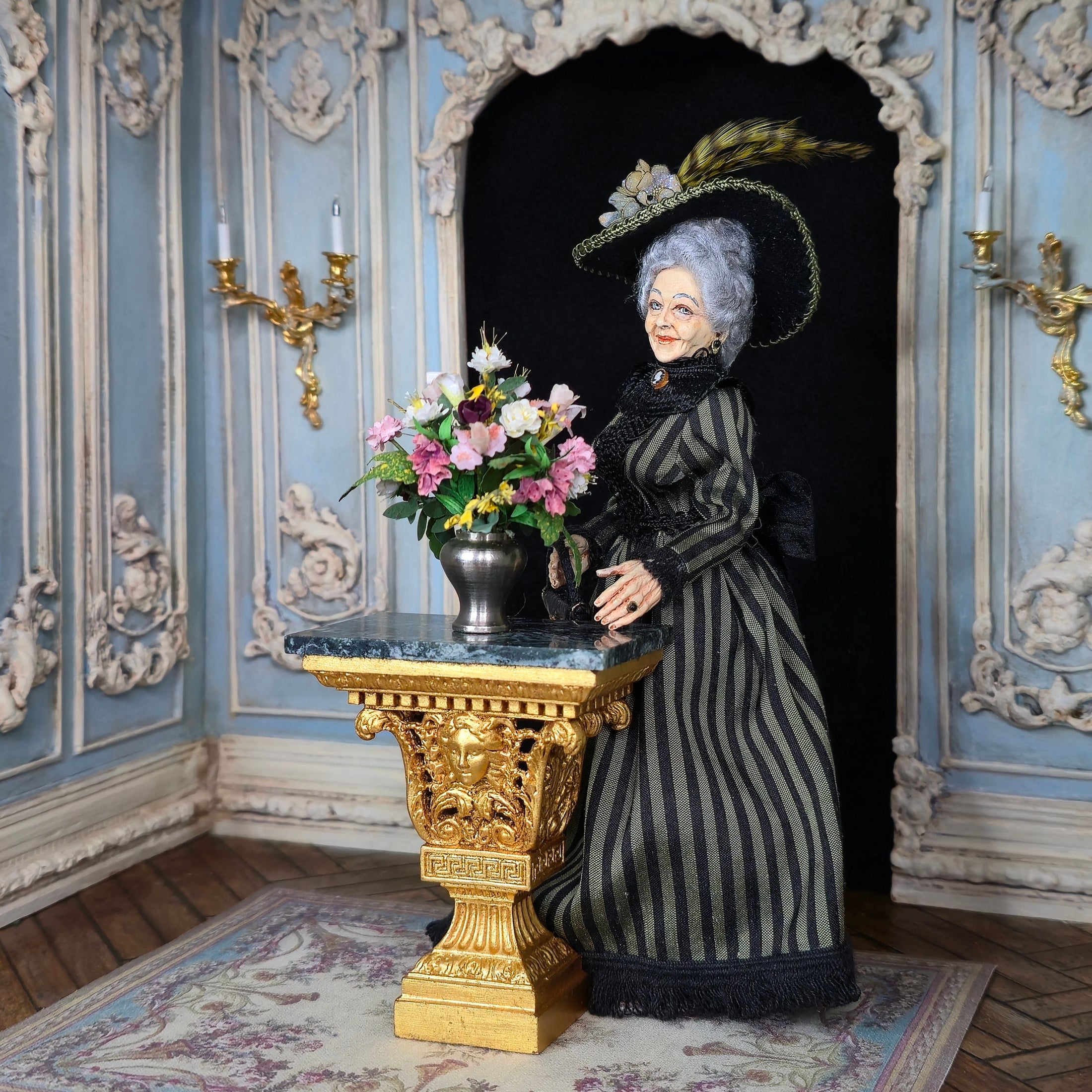 Italian Rococo William Kent Style Console Heavy Gold Plated Metal Table w Faux Marble