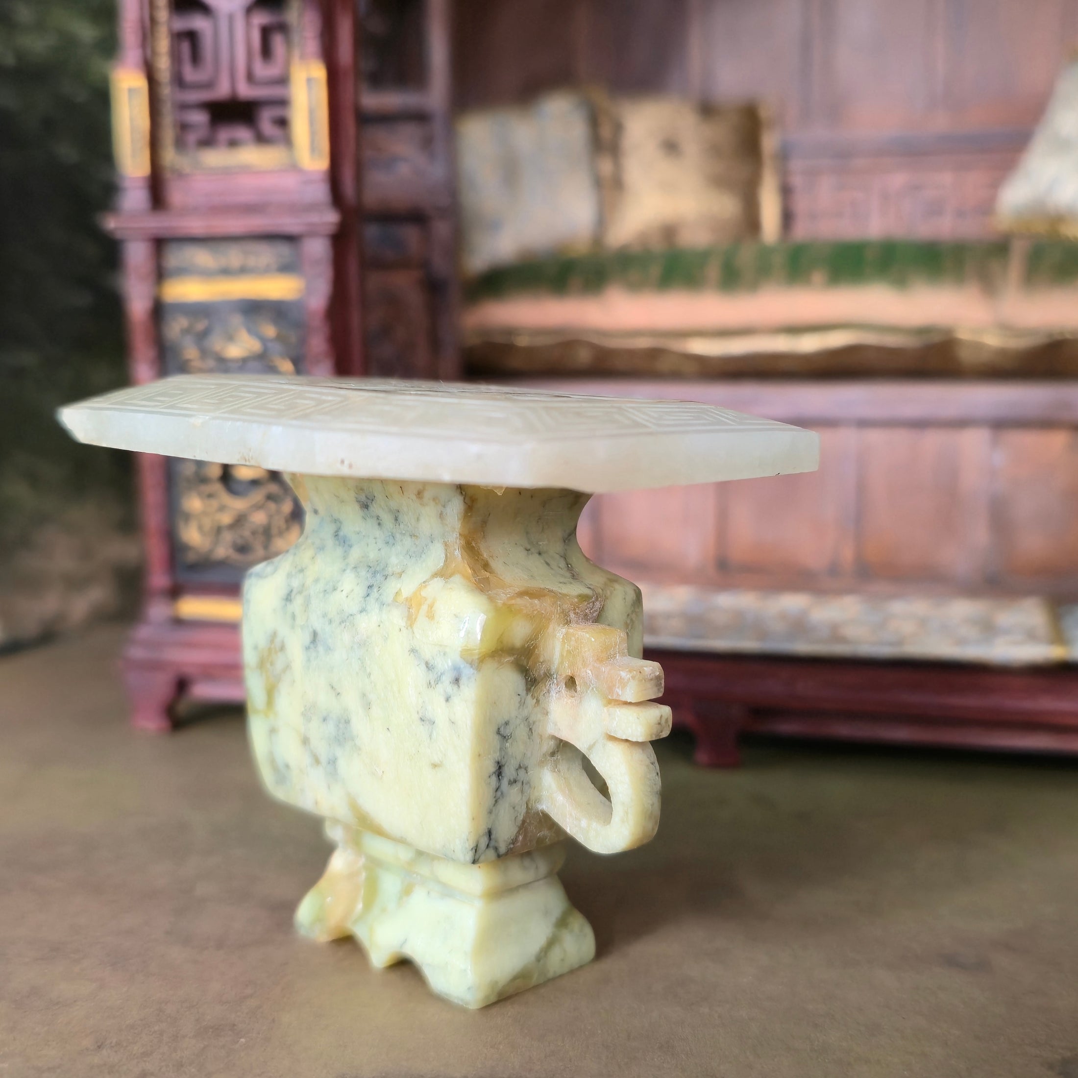 Very Old Hand Carved Chinese Jade Table Miniature OOAK Asian Oriental