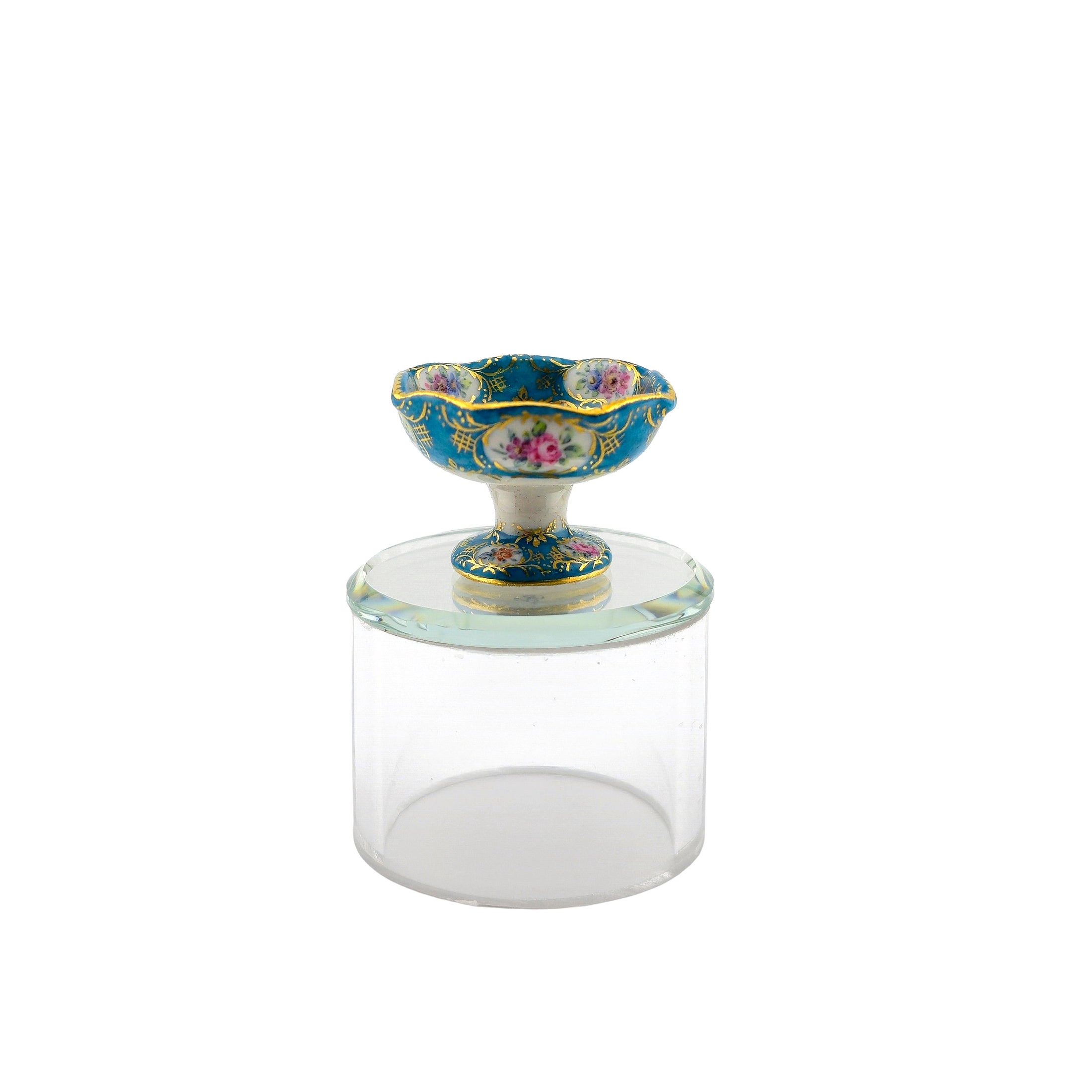IGMA Miyuki Nagashima Hand Painted Sevres Style Gilt Turquoise Floral Compote